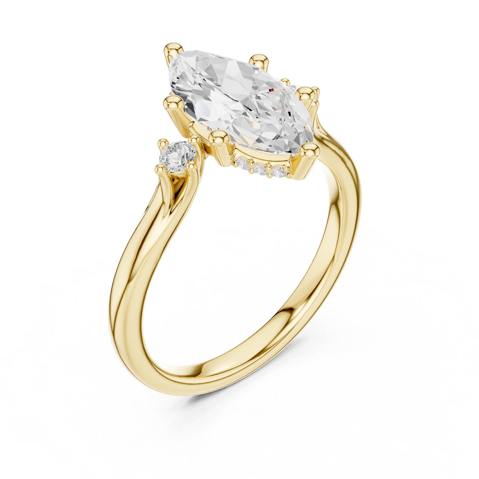 2.26 Ct. Marquise Diamond Three-Stone Ring with Round Side Accents (DDLR-972) 2