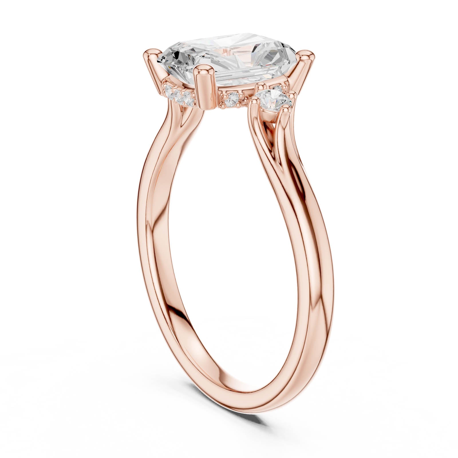 2.13 Ct. Radiant Cut Diamond Three-Stone Ring with Round Side Accents (DDLR-974) 8