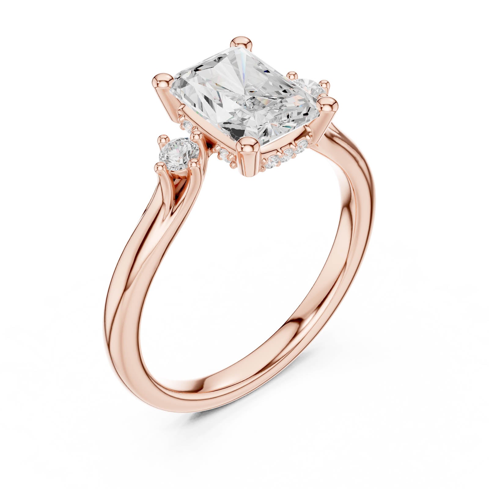2.13 Ct. Radiant Cut Diamond Three-Stone Ring with Round Side Accents (DDLR-974) 9
