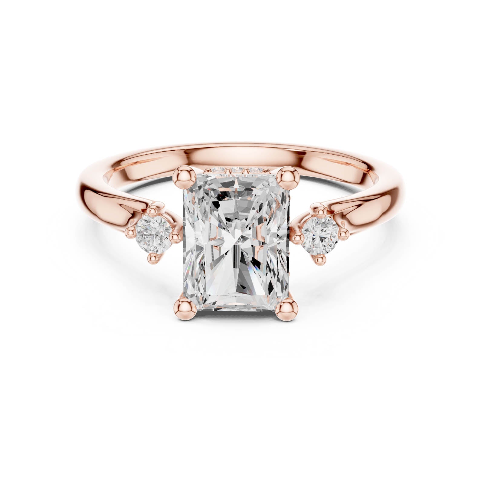 2.13 Ct. Radiant Cut Diamond Three-Stone Ring with Round Side Accents (DDLR-974) 11