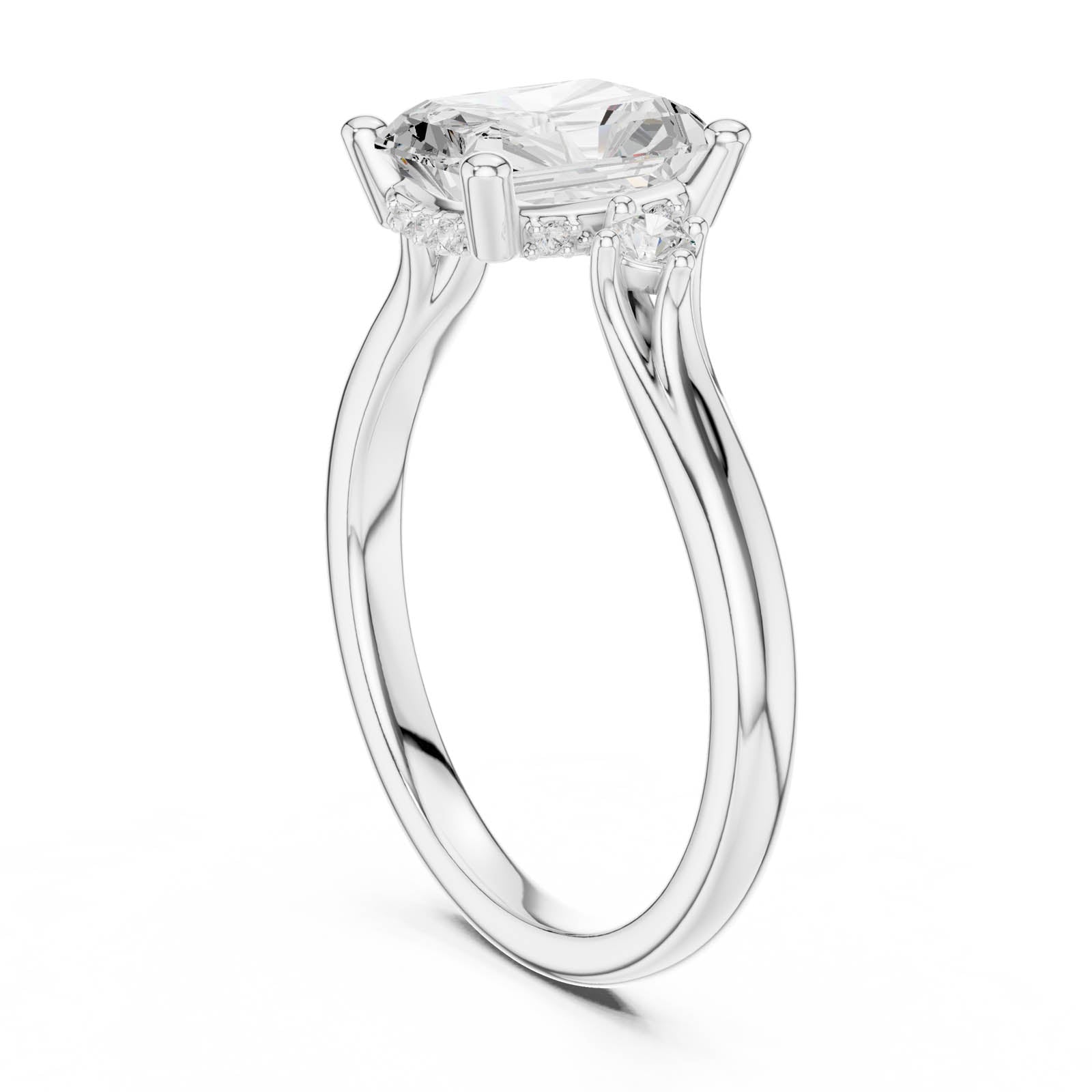 2.13 Ct. Radiant Cut Diamond Three-Stone Ring with Round Side Accents (DDLR-974) 12