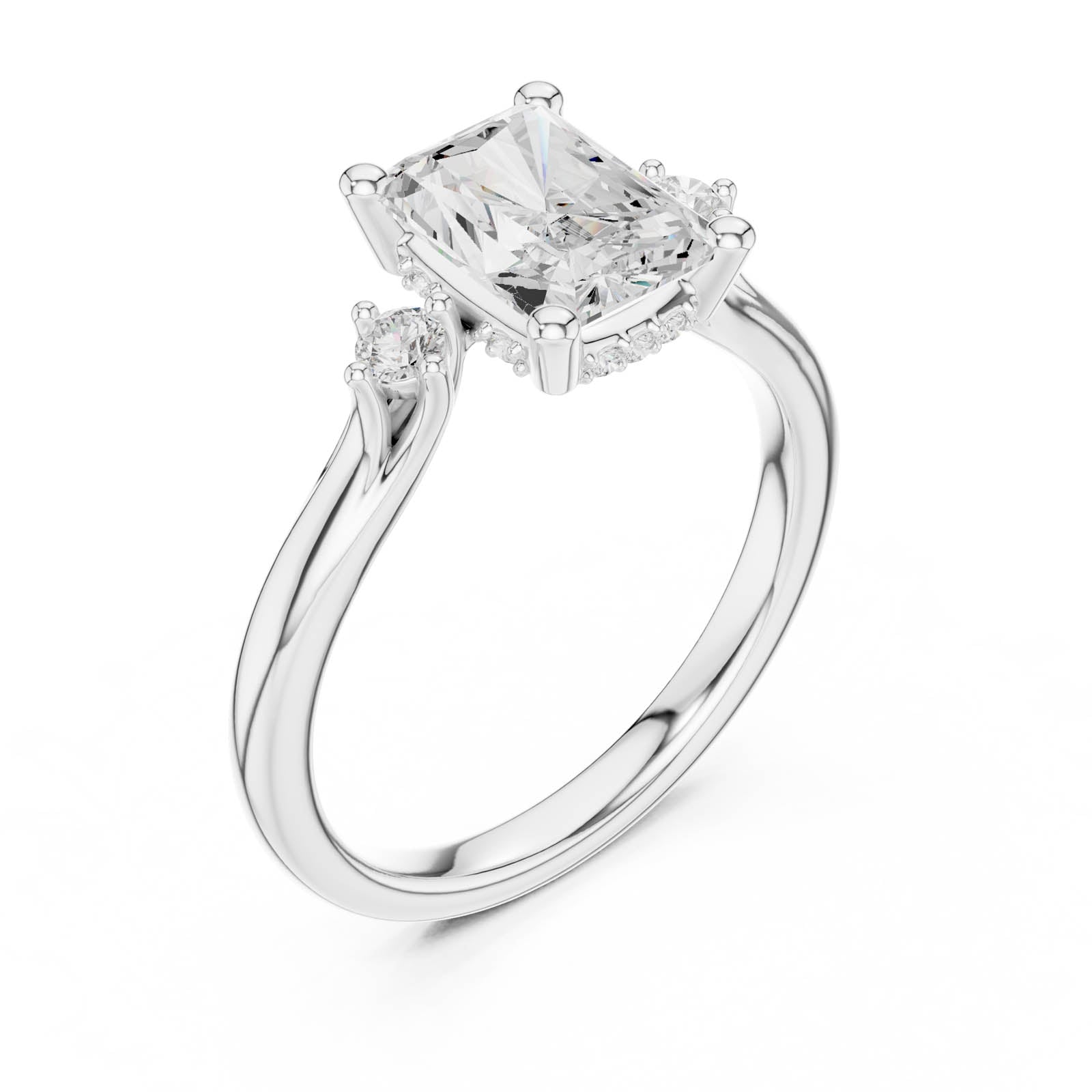 2.13 Ct. Radiant Cut Diamond Three-Stone Ring with Round Side Accents (DDLR-974) 4
