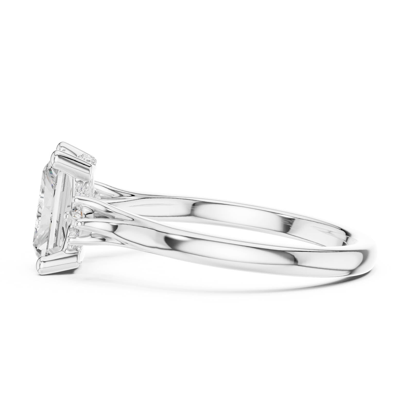 2.13 Ct. Radiant Cut Diamond Three-Stone Ring with Round Side Accents (DDLR-974) 5