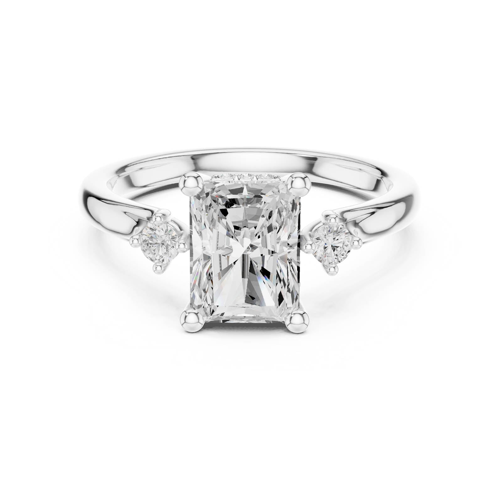 2.13 Ct. Radiant Cut Diamond Three-Stone Ring with Round Side Accents (DDLR-974) 1