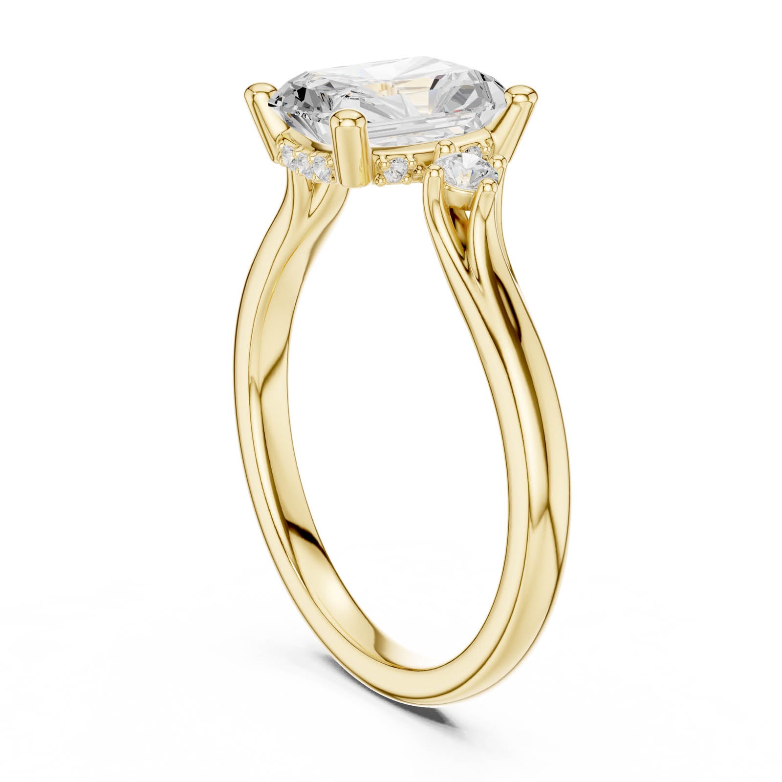 2.13 Ct. Radiant Cut Diamond Three-Stone Ring with Round Side Accents (DDLR-974) 6