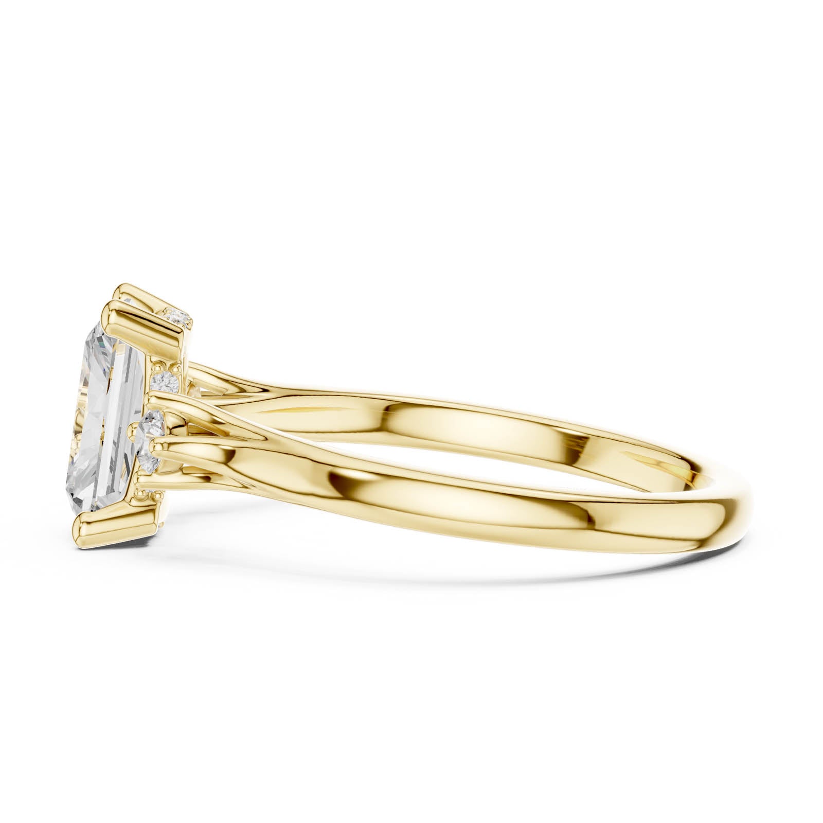 2.13 Ct. Radiant Cut Diamond Three-Stone Ring with Round Side Accents (DDLR-974) 10
