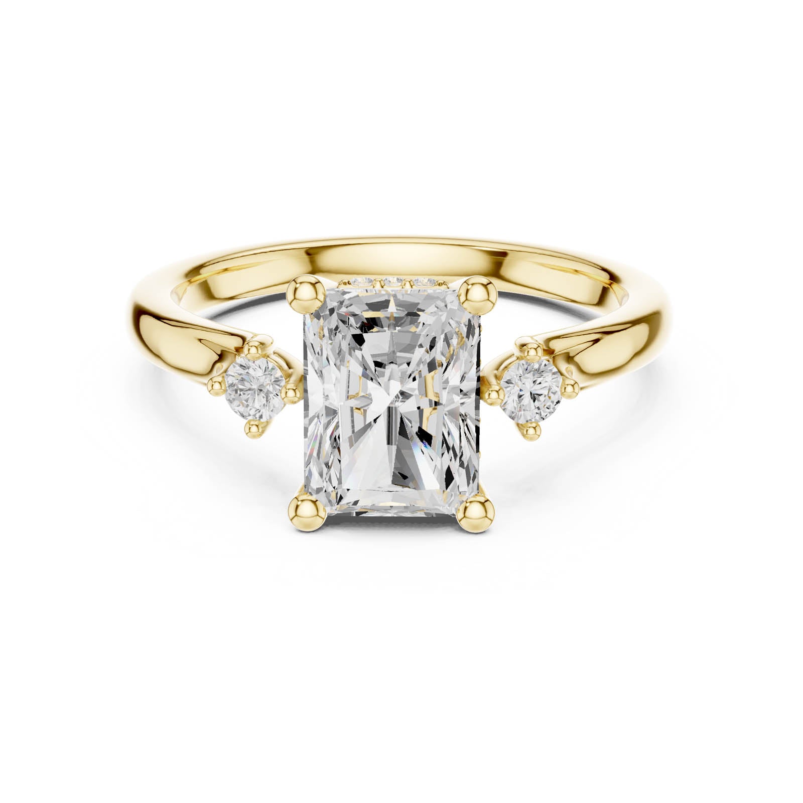 2.13 Ct. Radiant Cut Diamond Three-Stone Ring with Round Side Accents (DDLR-974) 7