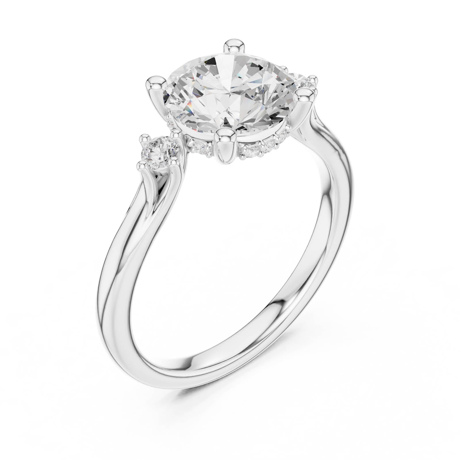 2.15 Ct. Round Diamond Three-Stone Ring with Round Side Accents (DDLR-975) 6