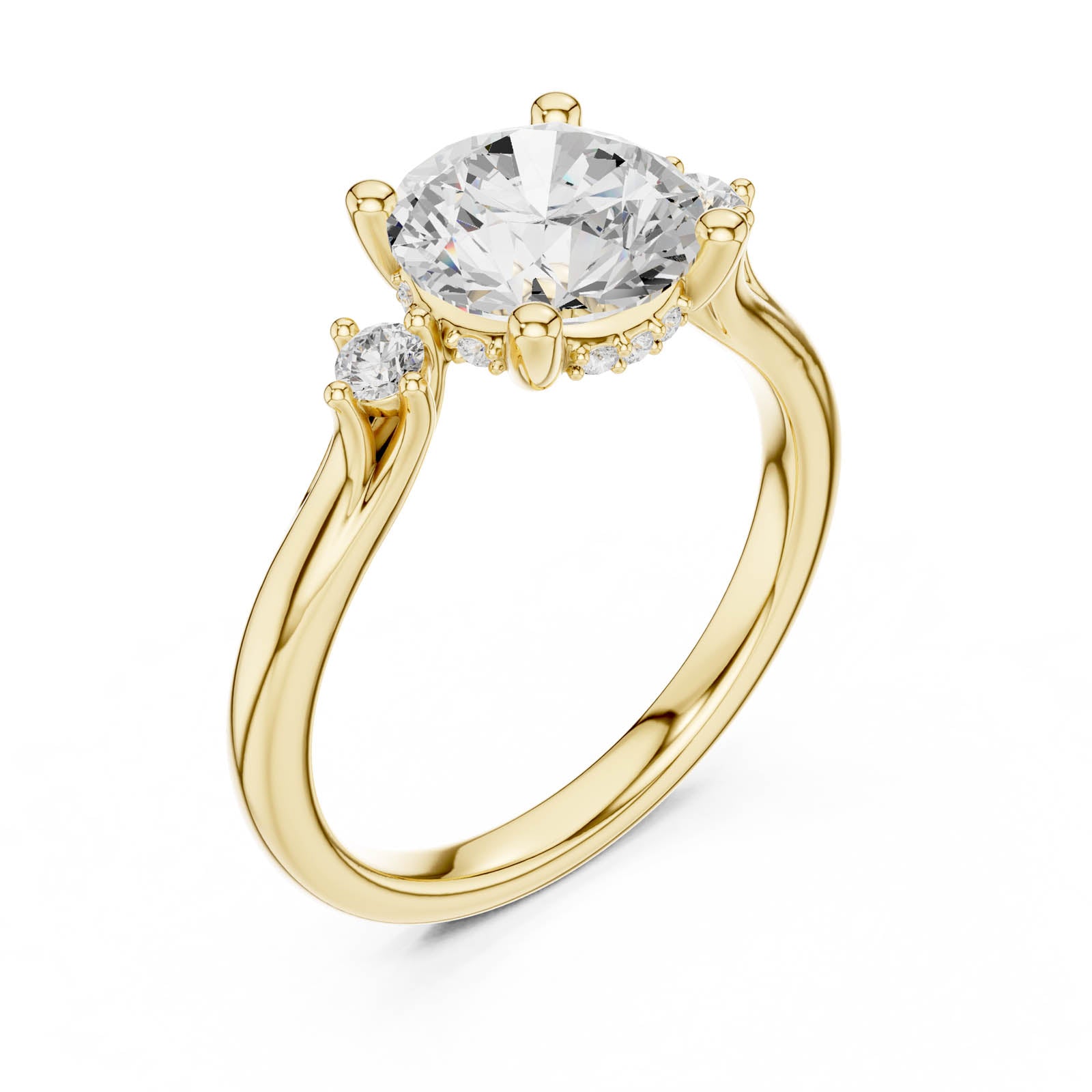 2.15 Ct. Round Diamond Three-Stone Ring with Round Side Accents (DDLR-975) 2