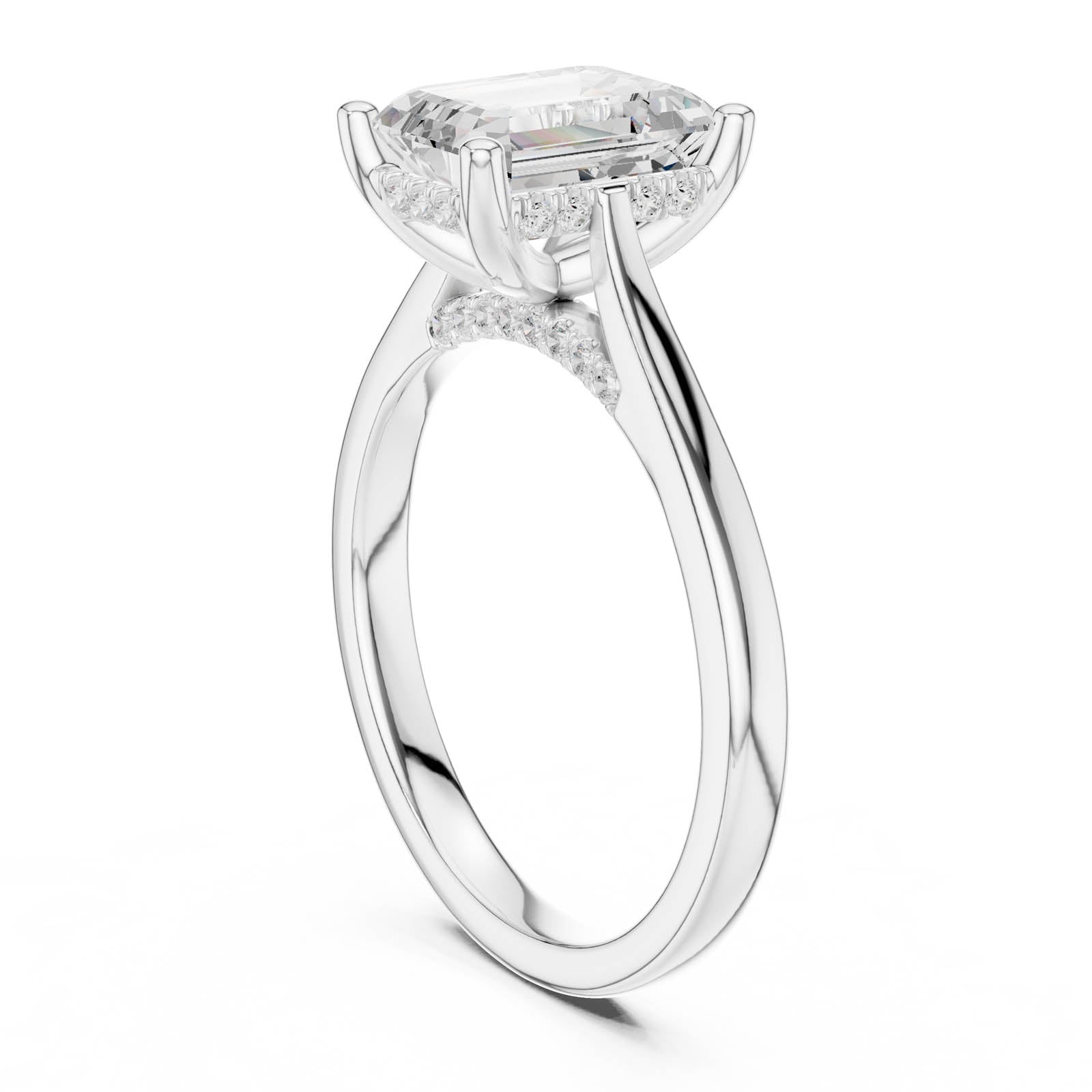 2.23 Ct. Emerald Cut Diamond Ring with Hidden Halo and Pavé Bridge (DDLR-984) 12