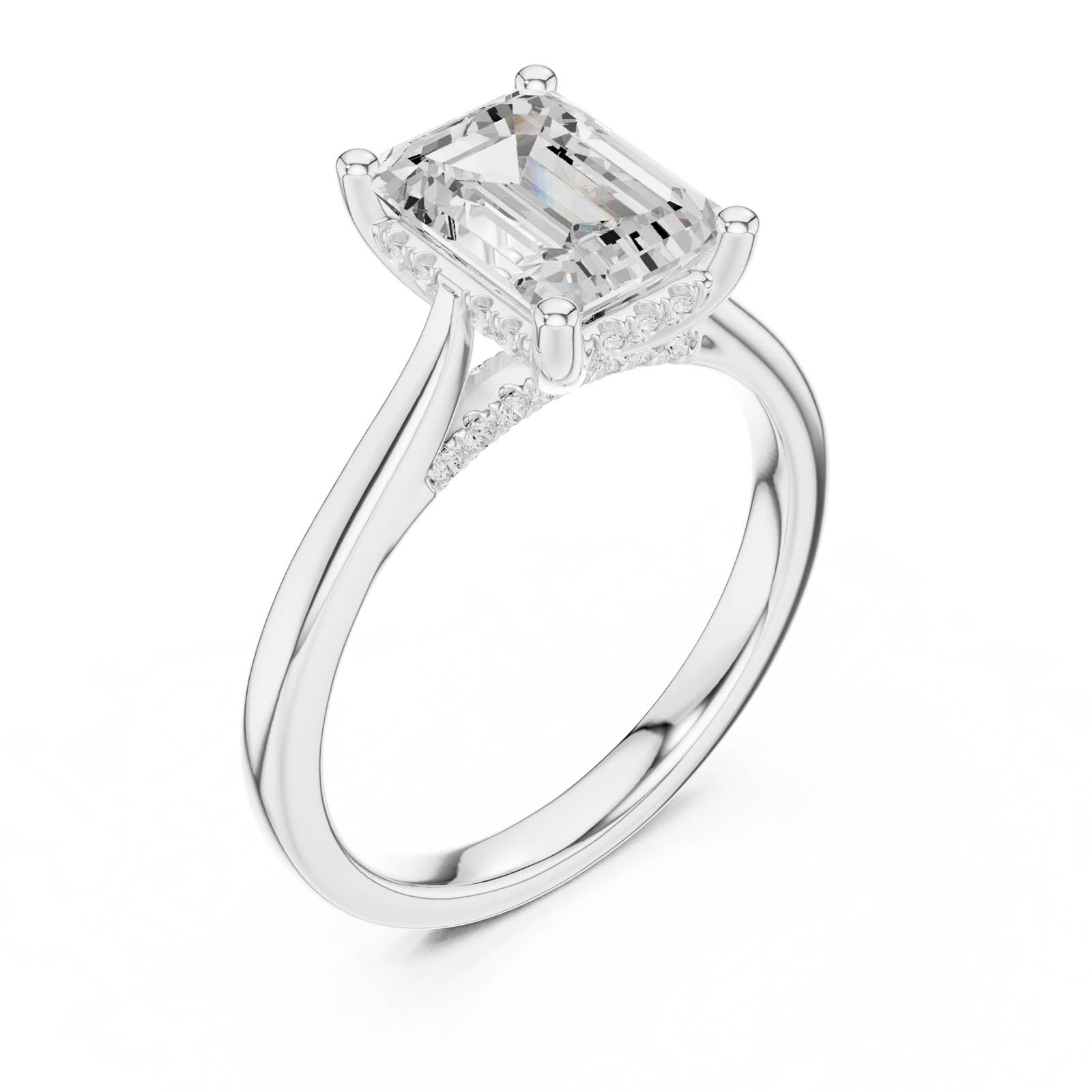 2.23 Ct. Emerald Cut Diamond Ring with Hidden Halo and Pavé Bridge (DDLR-984) 4