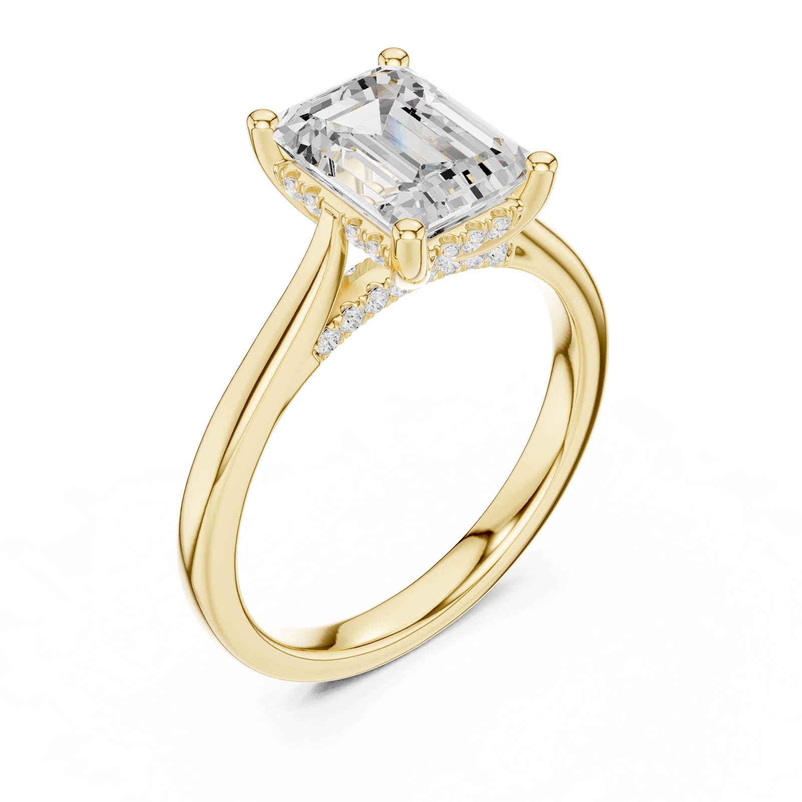 2.23 Ct. Emerald Cut Diamond Ring with Hidden Halo and Pavé Bridge (DDLR-984) 2