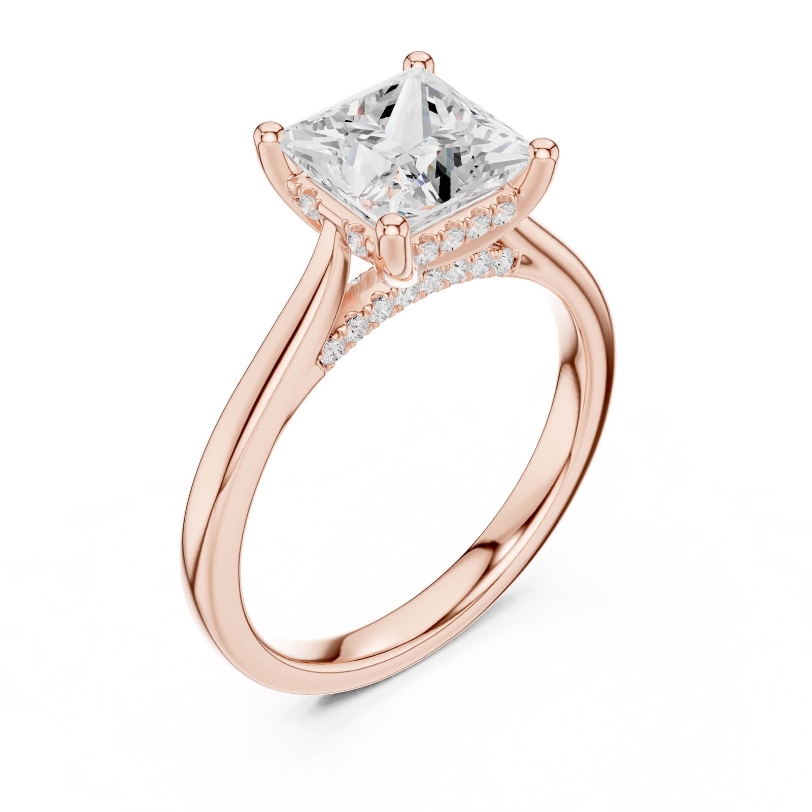 2.29 Ct. Princess Cut Diamond Ring with Hidden Halo and Pavé Bridge (DDLR-988) 11
