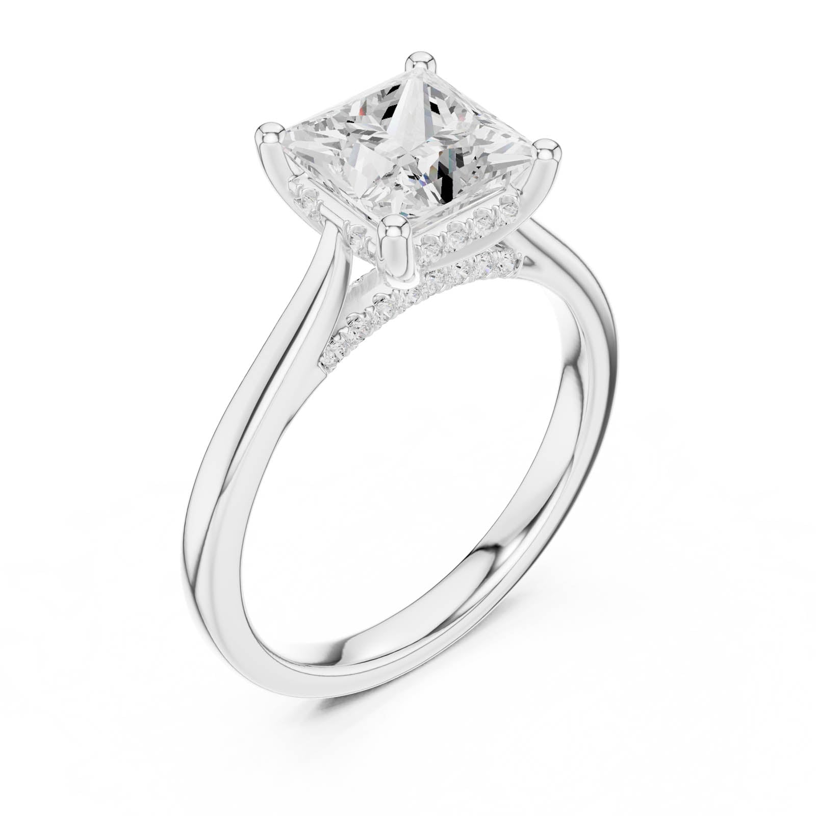 2.29 Ct. Princess Cut Diamond Ring with Hidden Halo and Pavé Bridge (DDLR-988) 4