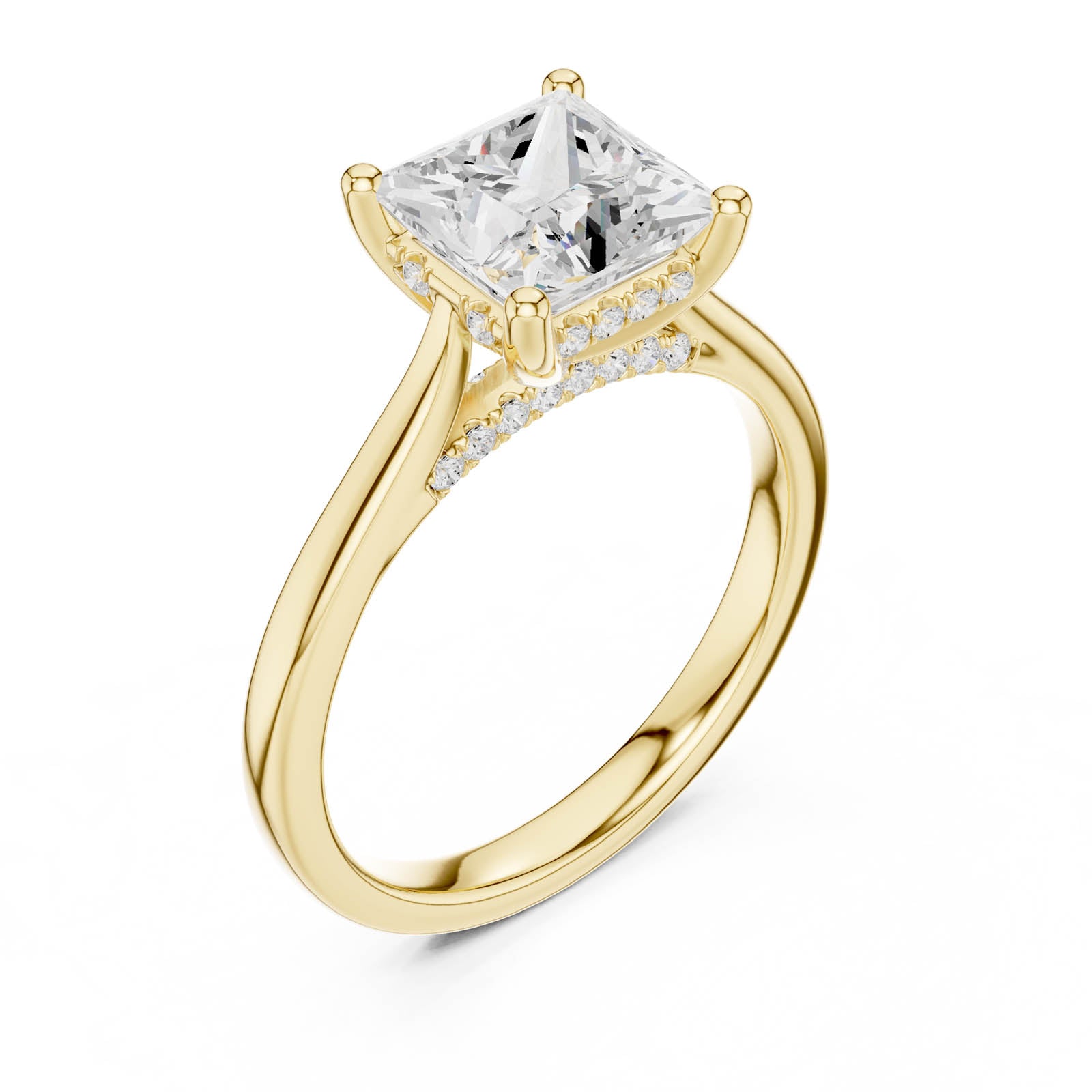 2.29 Ct. Princess Cut Diamond Ring with Hidden Halo and Pavé Bridge (DDLR-988) 2