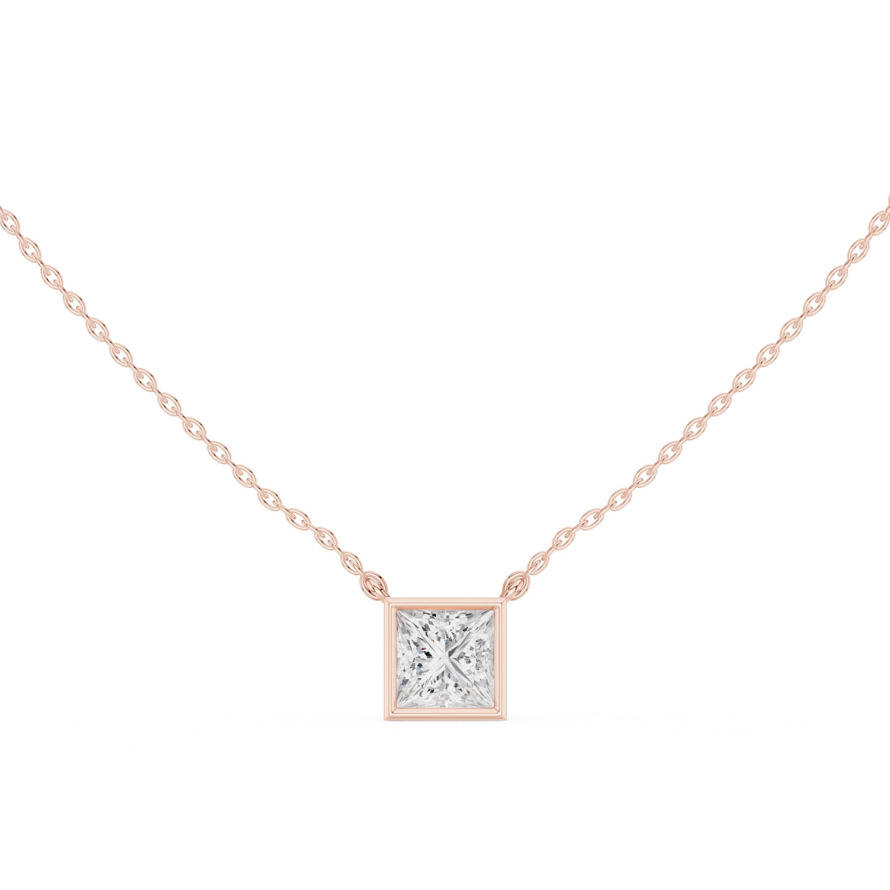 2.50 Ct. Princess Cut Diamond Solitaire Necklace with Bezel Setting (DDPO-007 - PR) 10