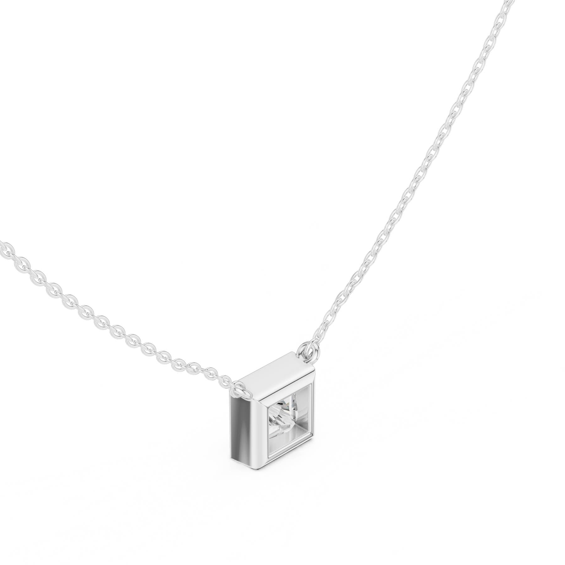 2.50 Ct. Princess Cut Diamond Solitaire Necklace with Bezel Setting (DDPO-007 - PR) 12