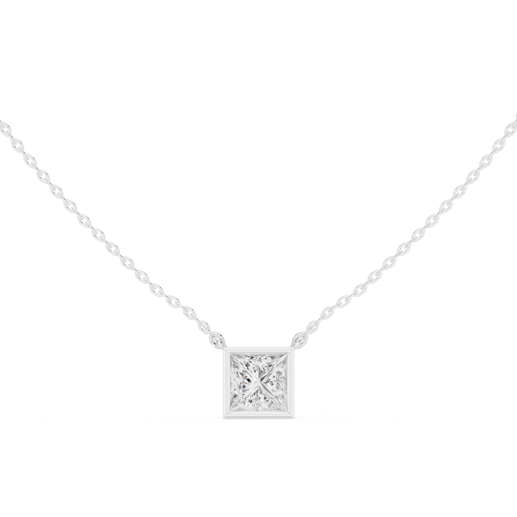 2.50 Ct. Princess Cut Diamond Solitaire Necklace with Bezel Setting (DDPO-007 - PR) 1