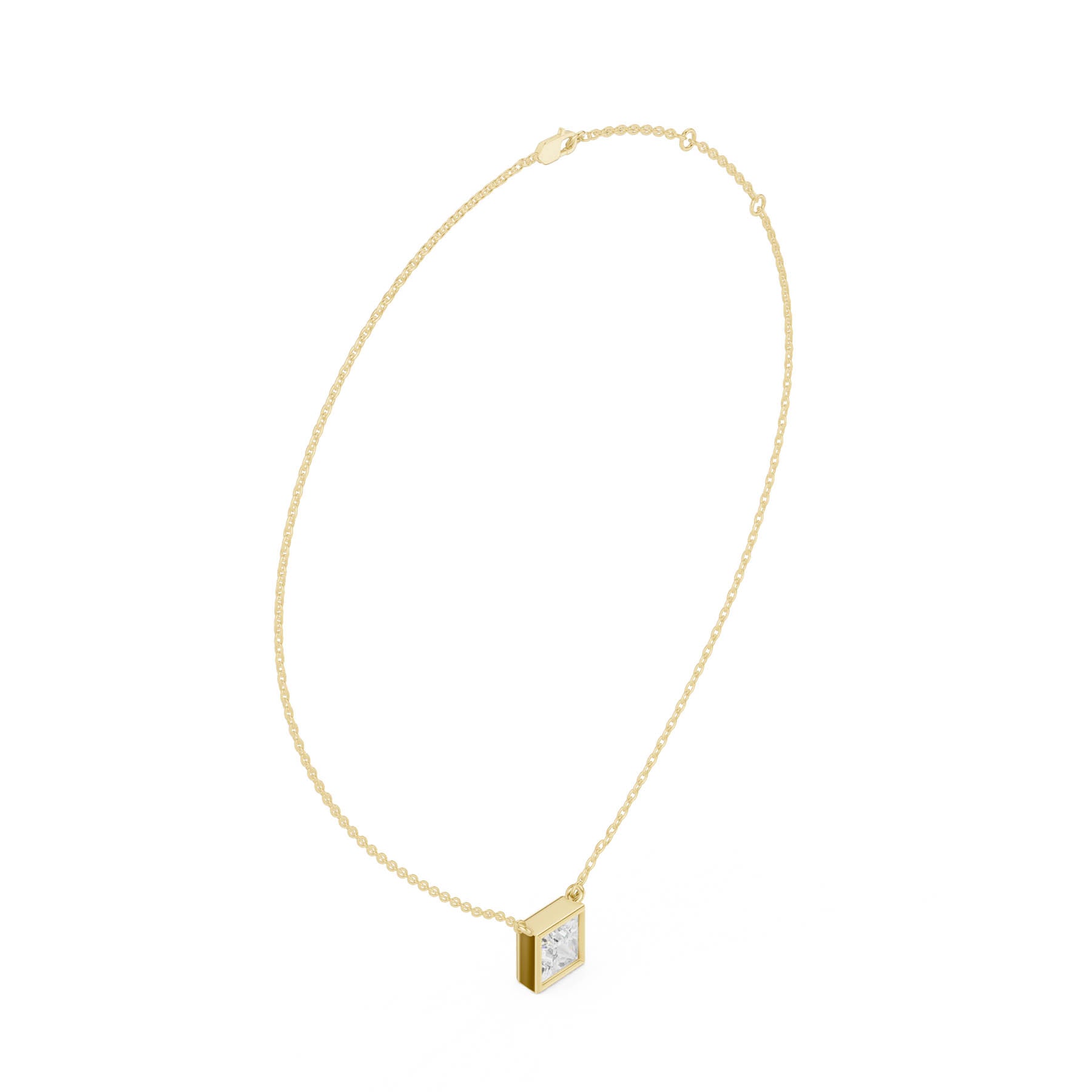 2.50 Ct. Princess Cut Diamond Solitaire Necklace with Bezel Setting (DDPO-007 - PR) 2