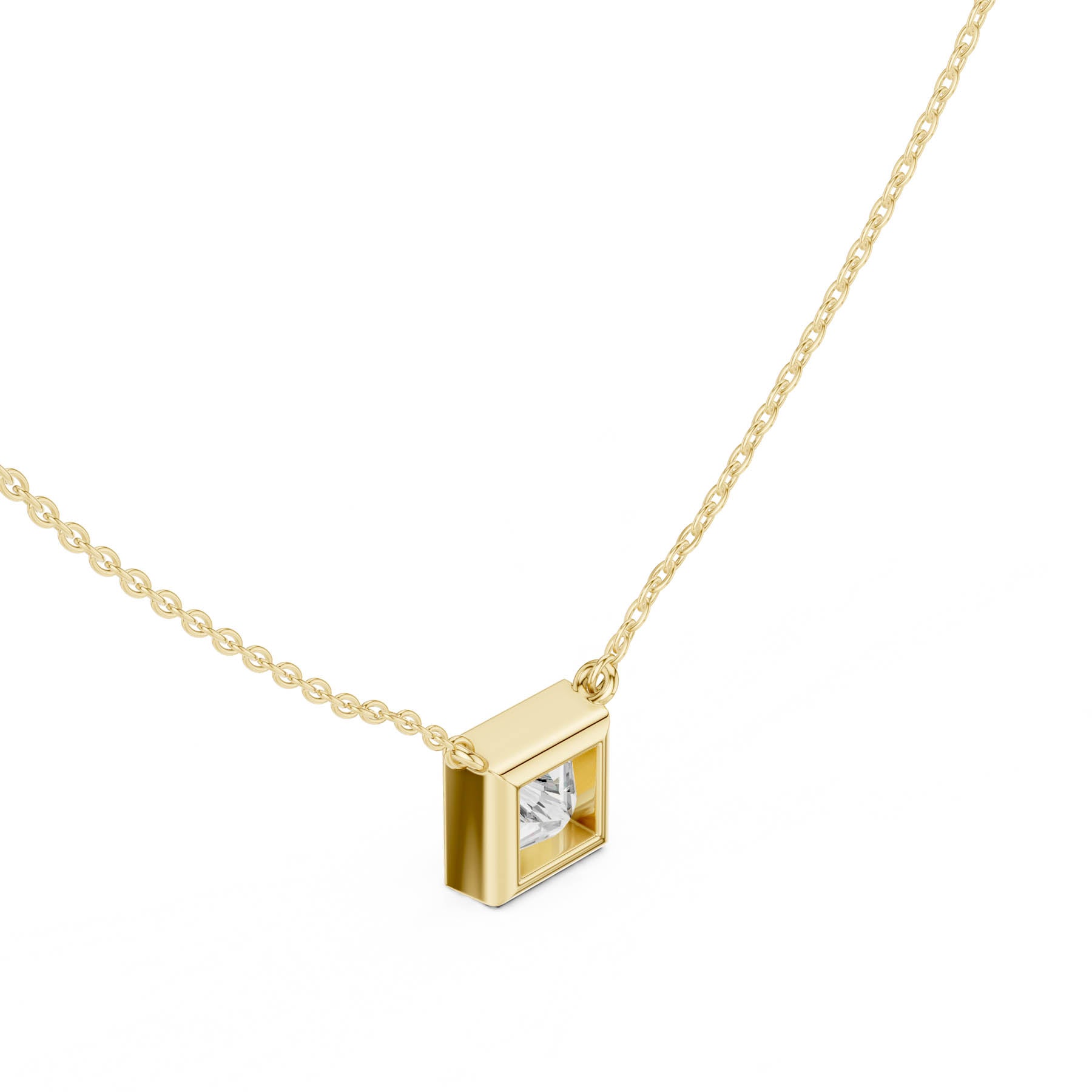 2.50 Ct. Princess Cut Diamond Solitaire Necklace with Bezel Setting (DDPO-007 - PR) 5