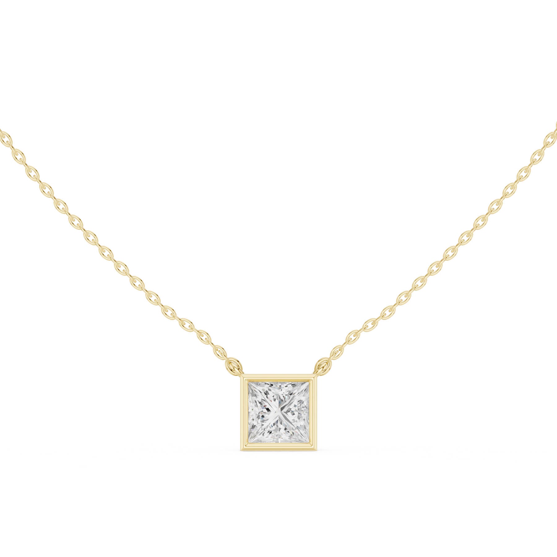 2.50 Ct. Princess Cut Diamond Solitaire Necklace with Bezel Setting (DDPO-007 - PR) 7