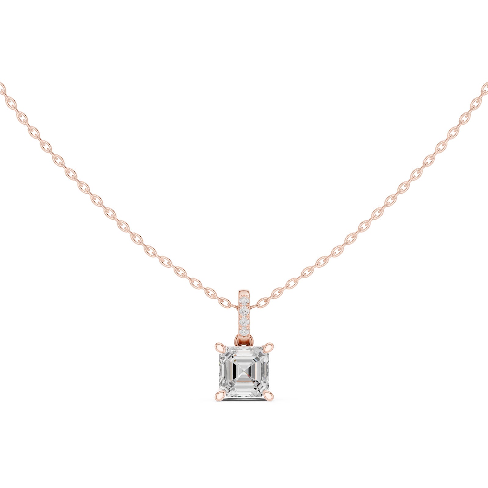 1.60 Ct. Asscher Cut Diamond Pendant Necklace with Pavé Bail (DDPO-009 - AC) 3