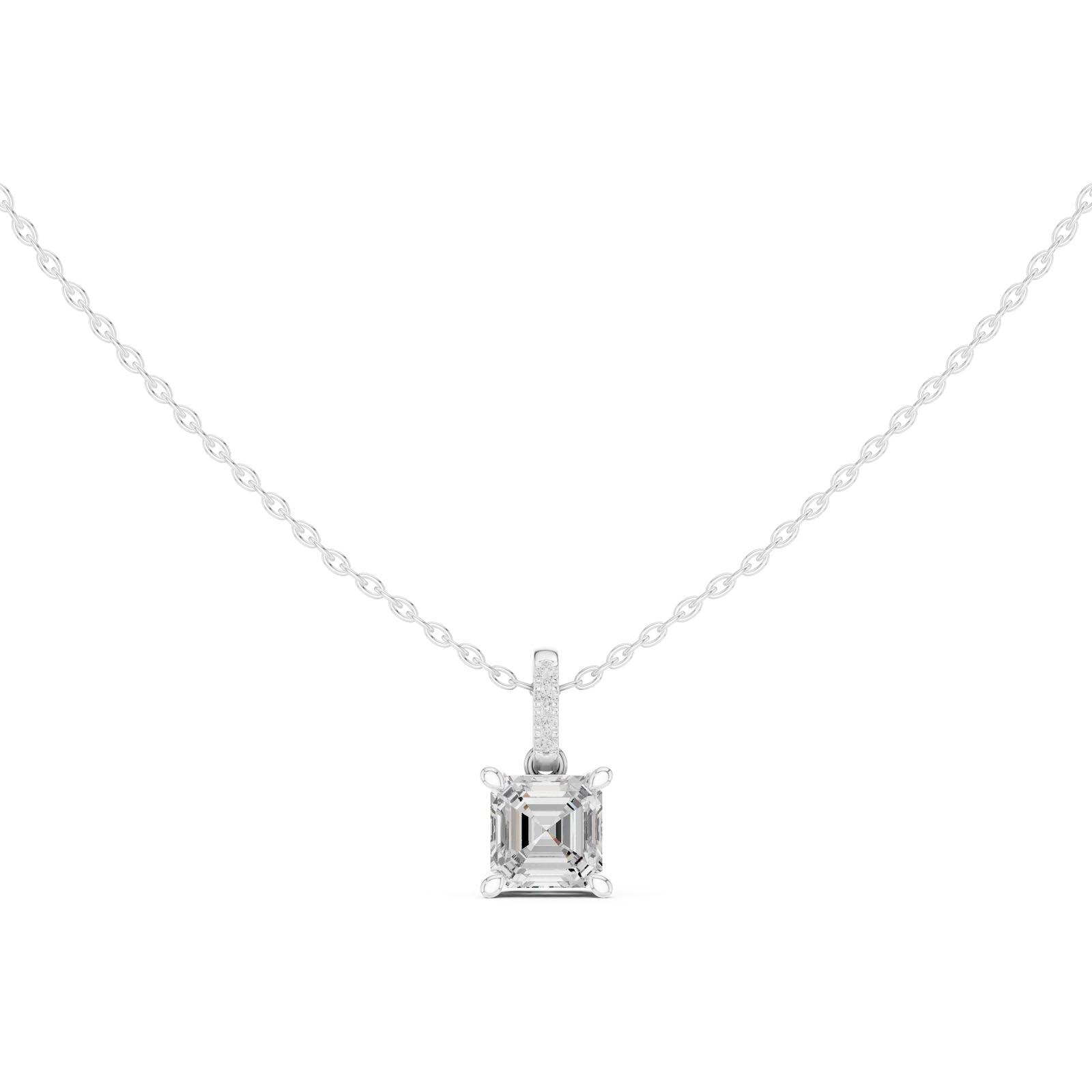1.60 Ct. Asscher Cut Diamond Pendant Necklace with Pavé Bail (DDPO-009 - AC)