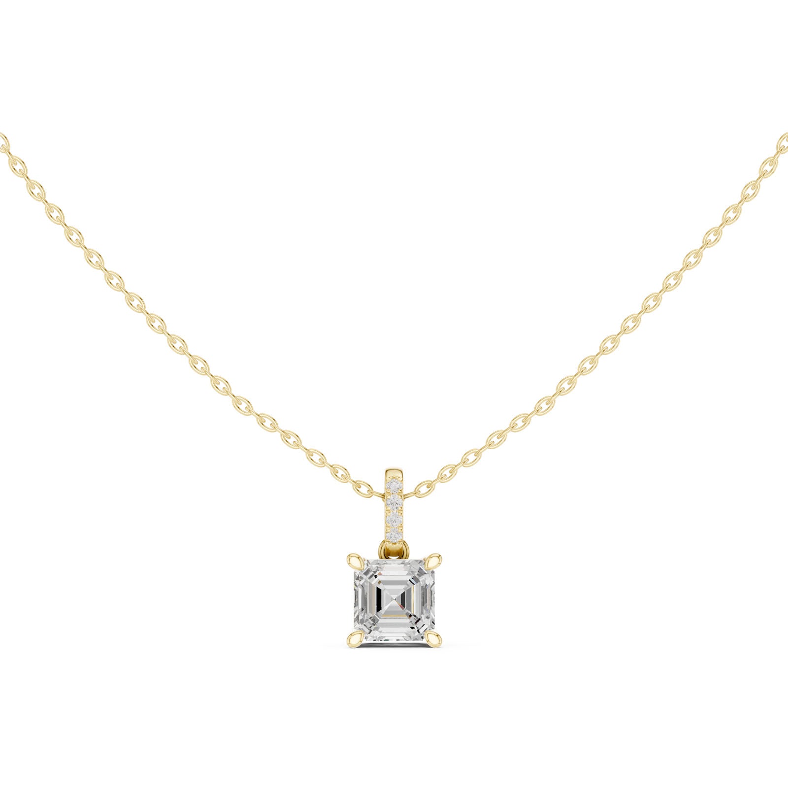 1.60 Ct. Asscher Cut Diamond Pendant Necklace with Pavé Bail (DDPO-009 - AC) 6