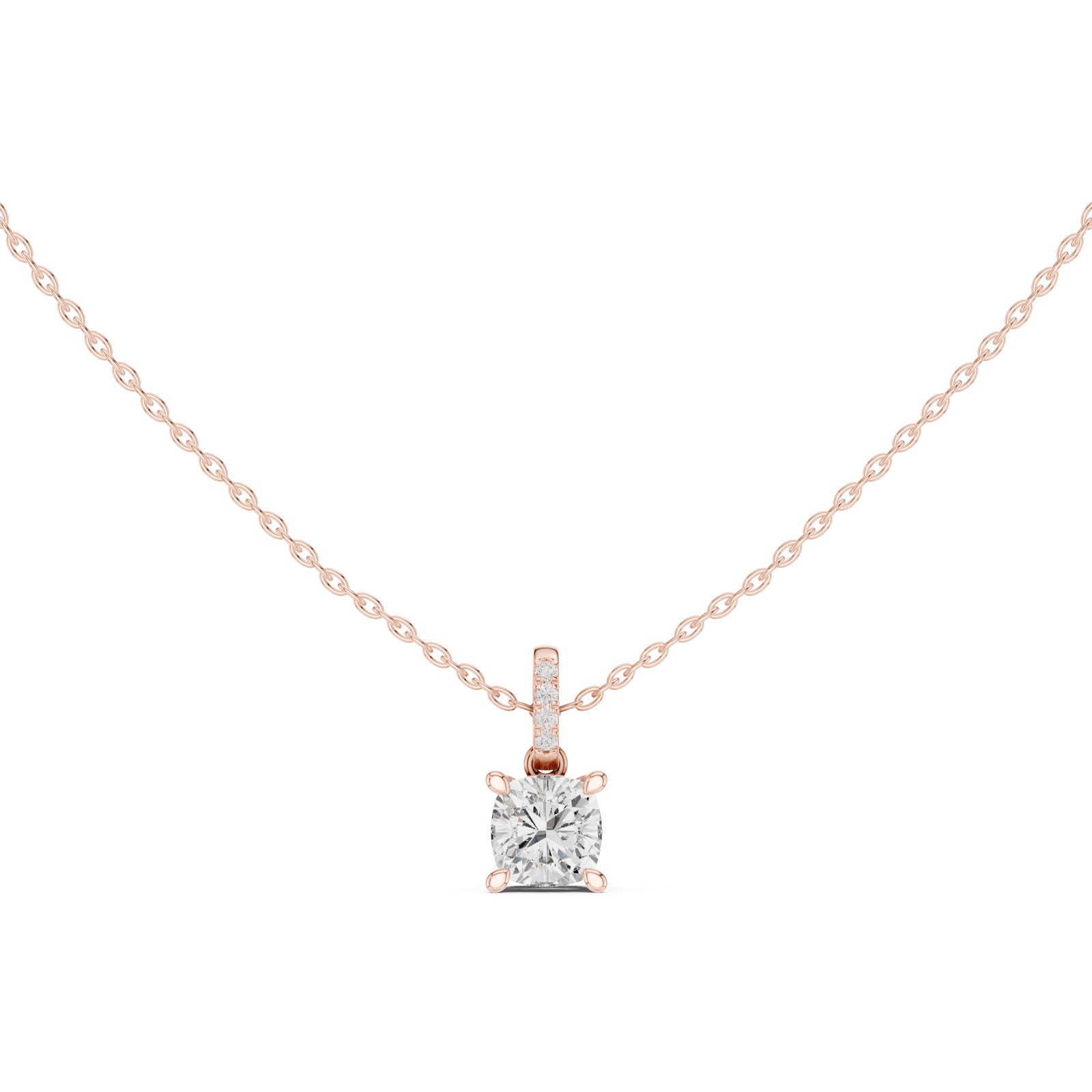 1.60 Ct. Cushion Cut Diamond Pendant Necklace with Pavé Bail (DDPO-009 - CU) 3