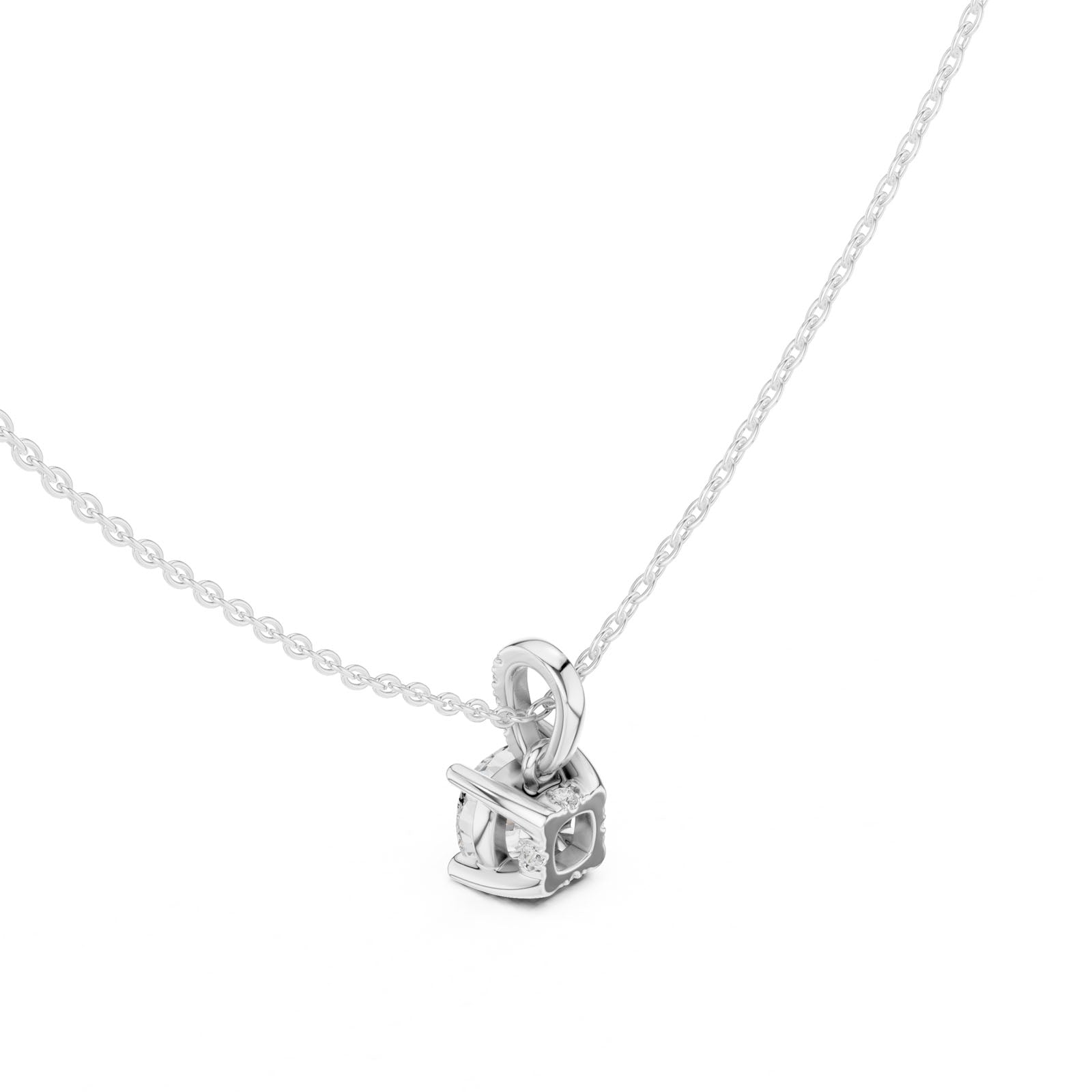 1.60 Ct. Cushion Cut Diamond Pendant Necklace with Pavé Bail (DDPO-009 - CU) 8