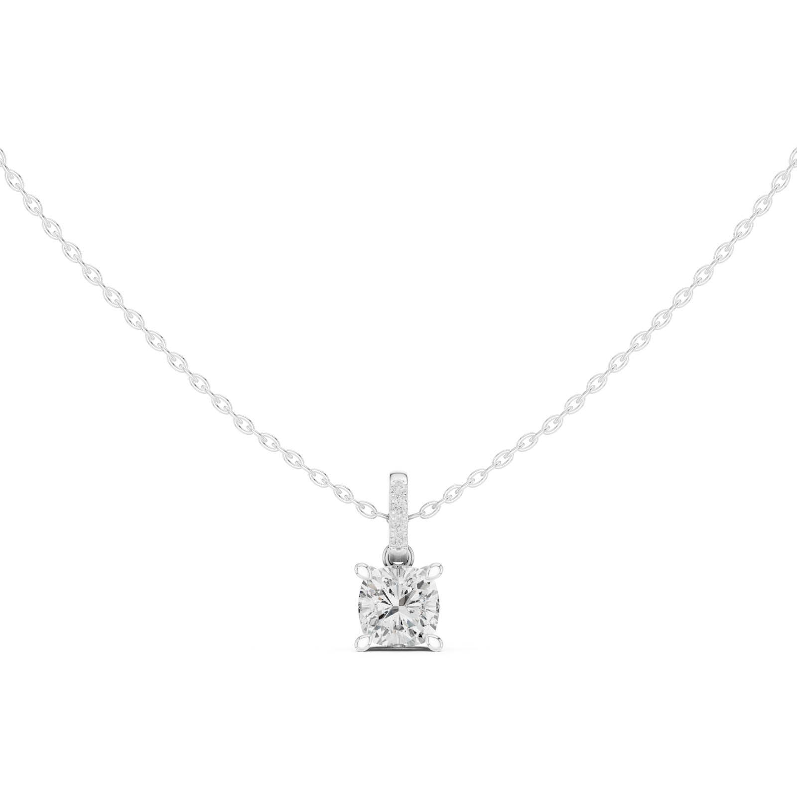 1.60 Ct. Cushion Cut Diamond Pendant Necklace with Pavé Bail (DDPO-009 - CU)