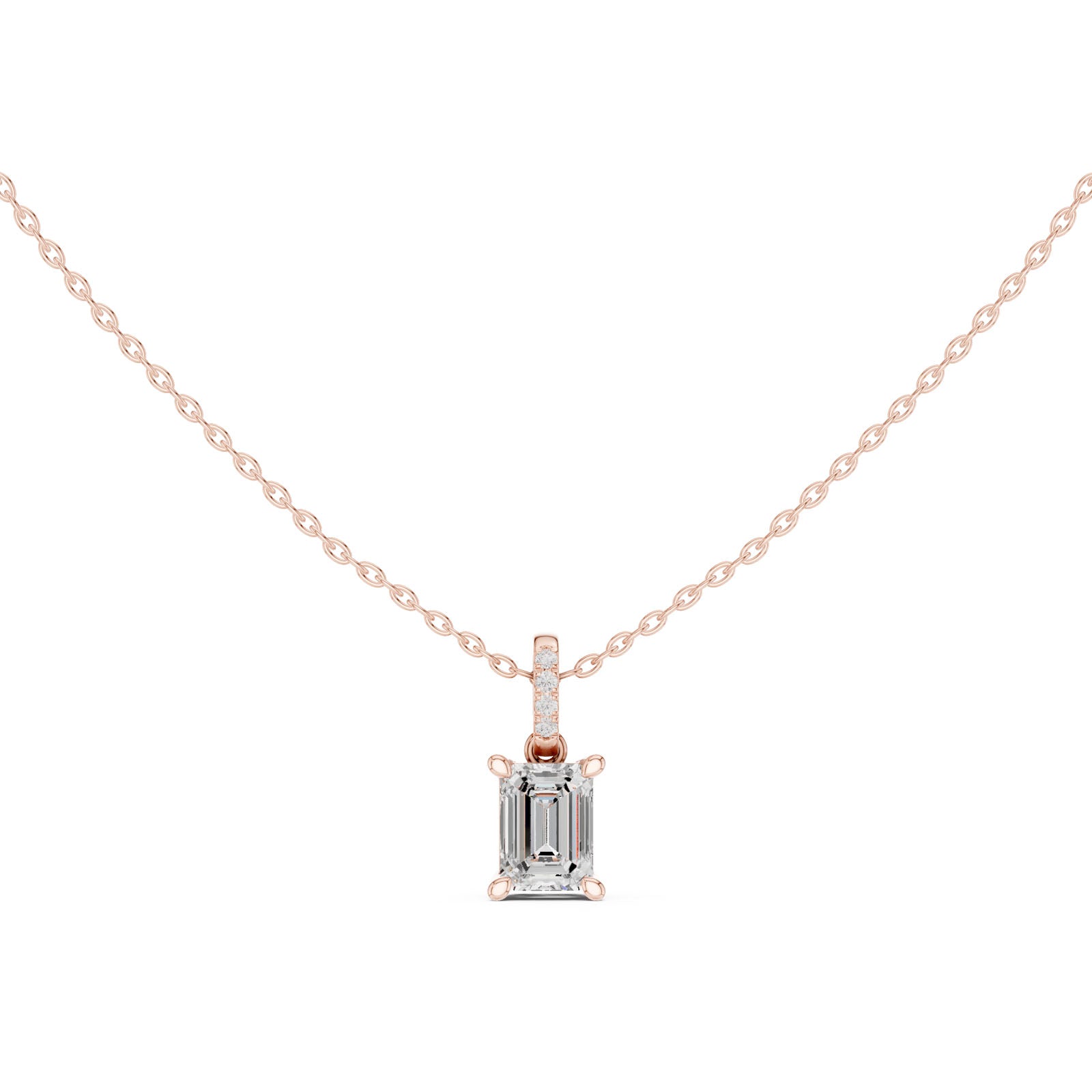1.60 Ct. Emerald Cut Diamond Pendant Necklace with Pavé Bail (DDPO-009 - EM) 3