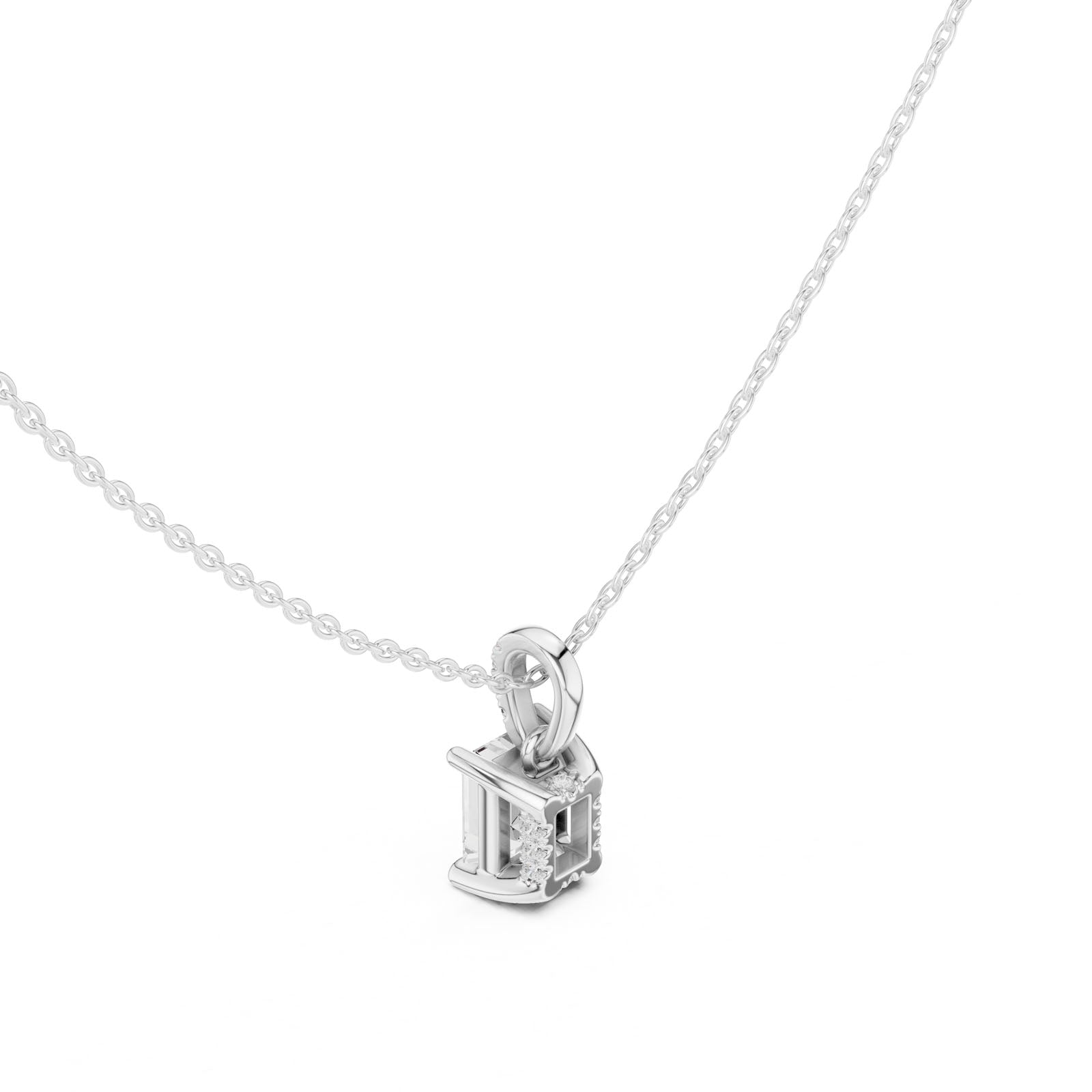 1.60 Ct. Emerald Cut Diamond Pendant Necklace with Pavé Bail (DDPO-009 - EM) 10