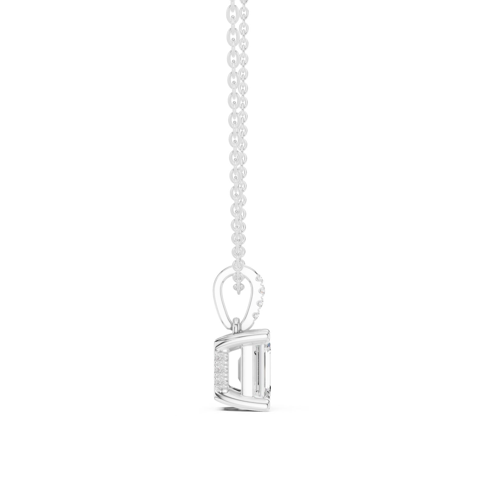 1.60 Ct. Emerald Cut Diamond Pendant Necklace with Pavé Bail (DDPO-009 - EM) 4