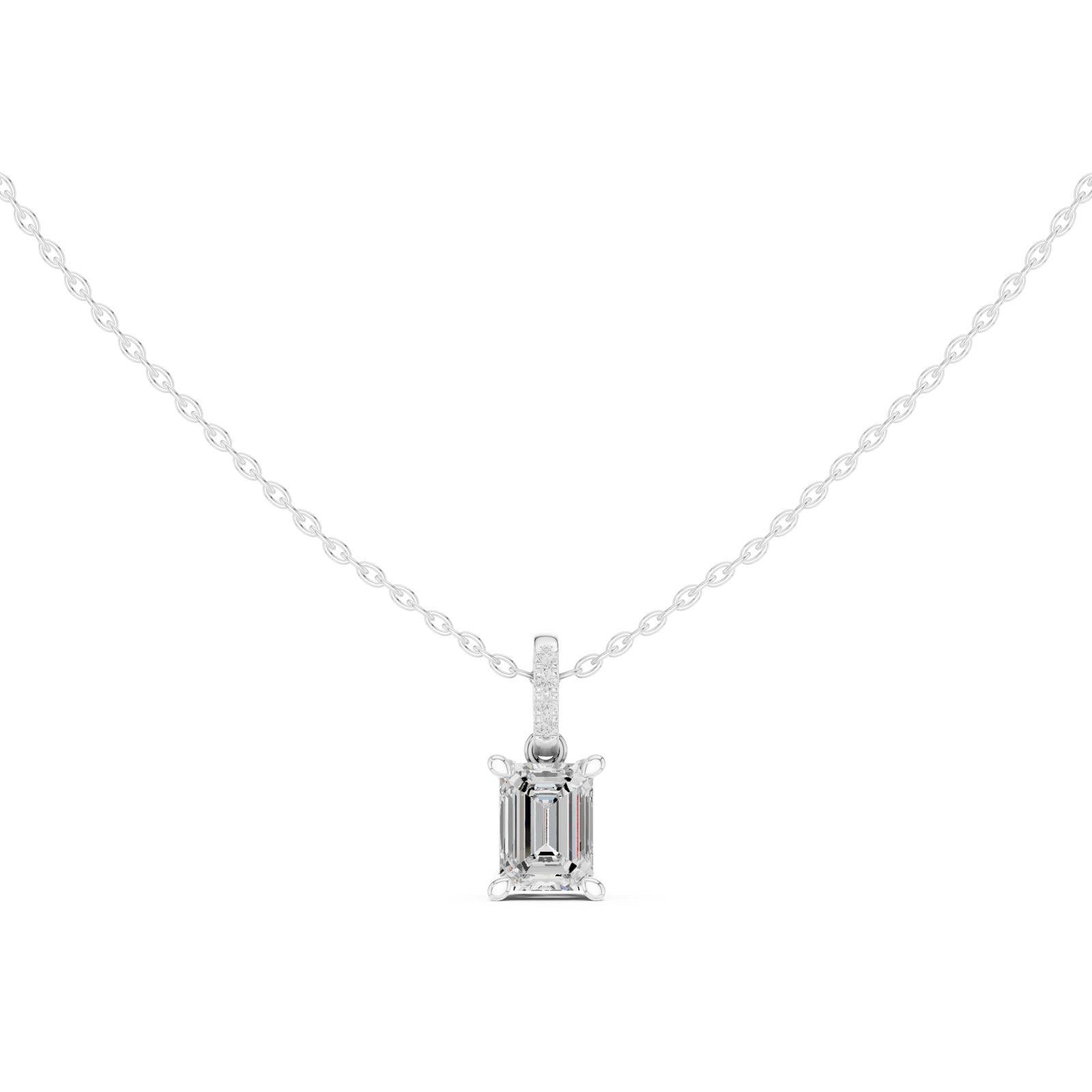 1.60 Ct. Emerald Cut Diamond Pendant Necklace with Pavé Bail (DDPO-009 - EM) 6
