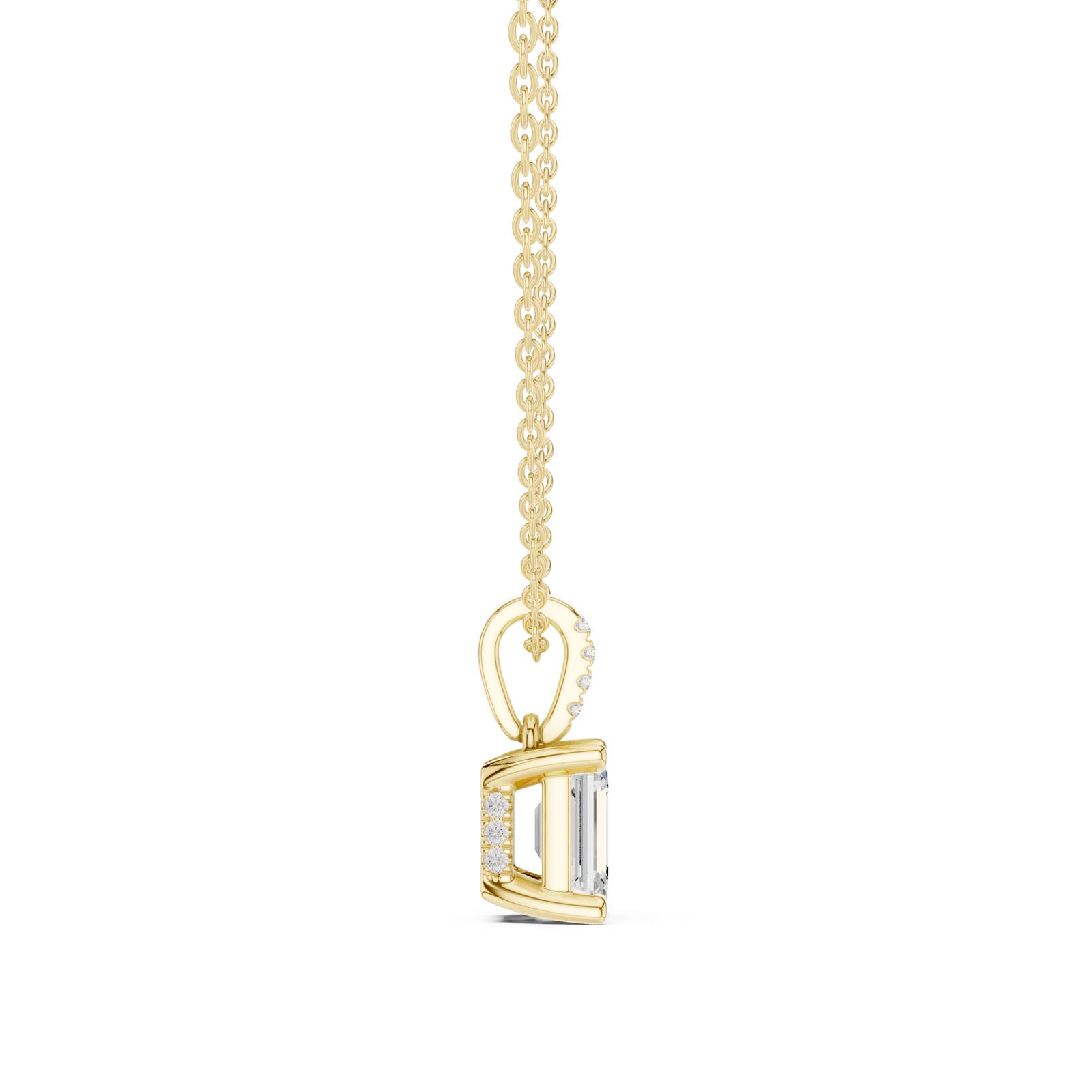 1.60 Ct. Emerald Cut Diamond Pendant Necklace with Pavé Bail (DDPO-009 - EM) 12