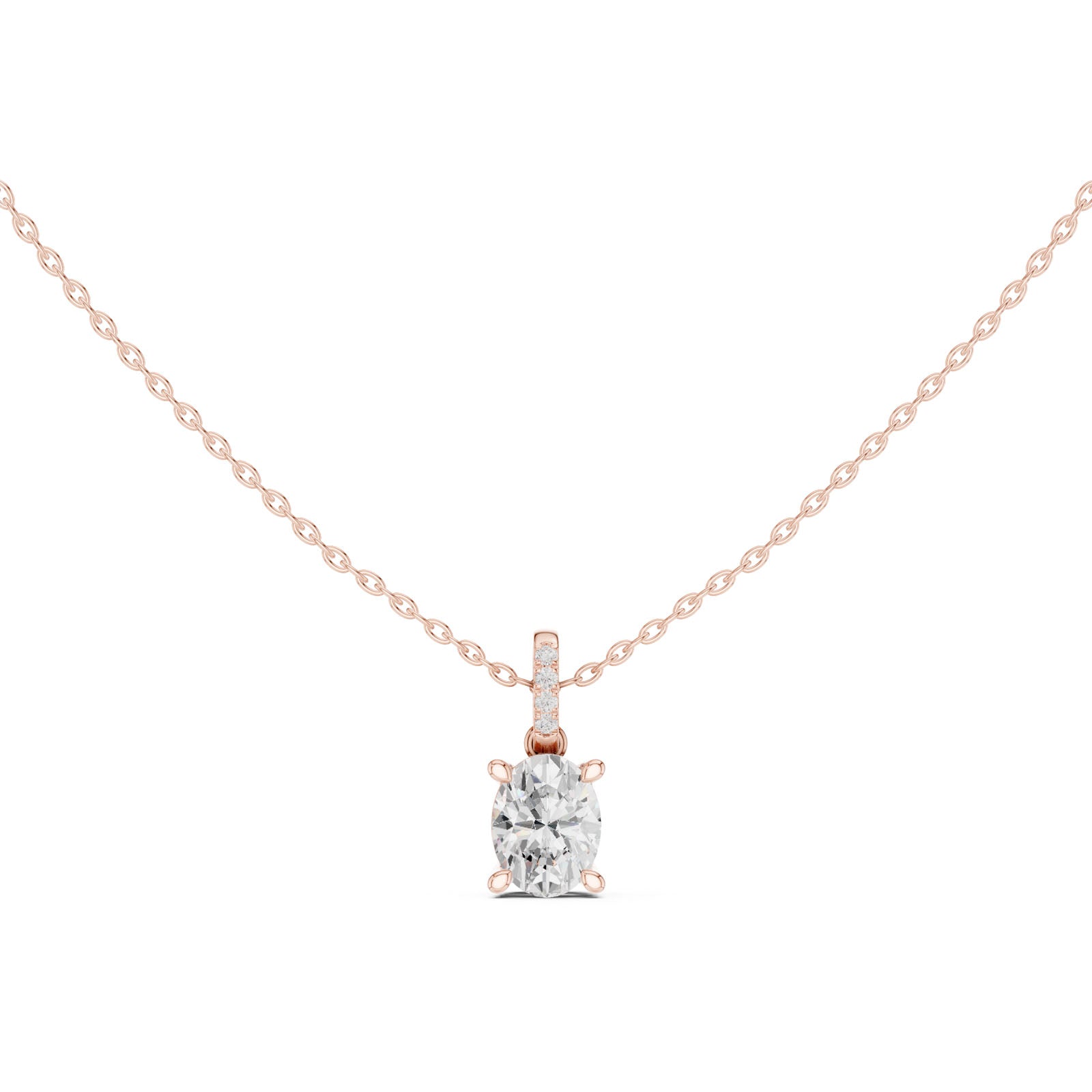 1.60 Ct. Oval Cut Diamond Pendant Necklace with Pavé Bail (DDPO-009 - OV) 3