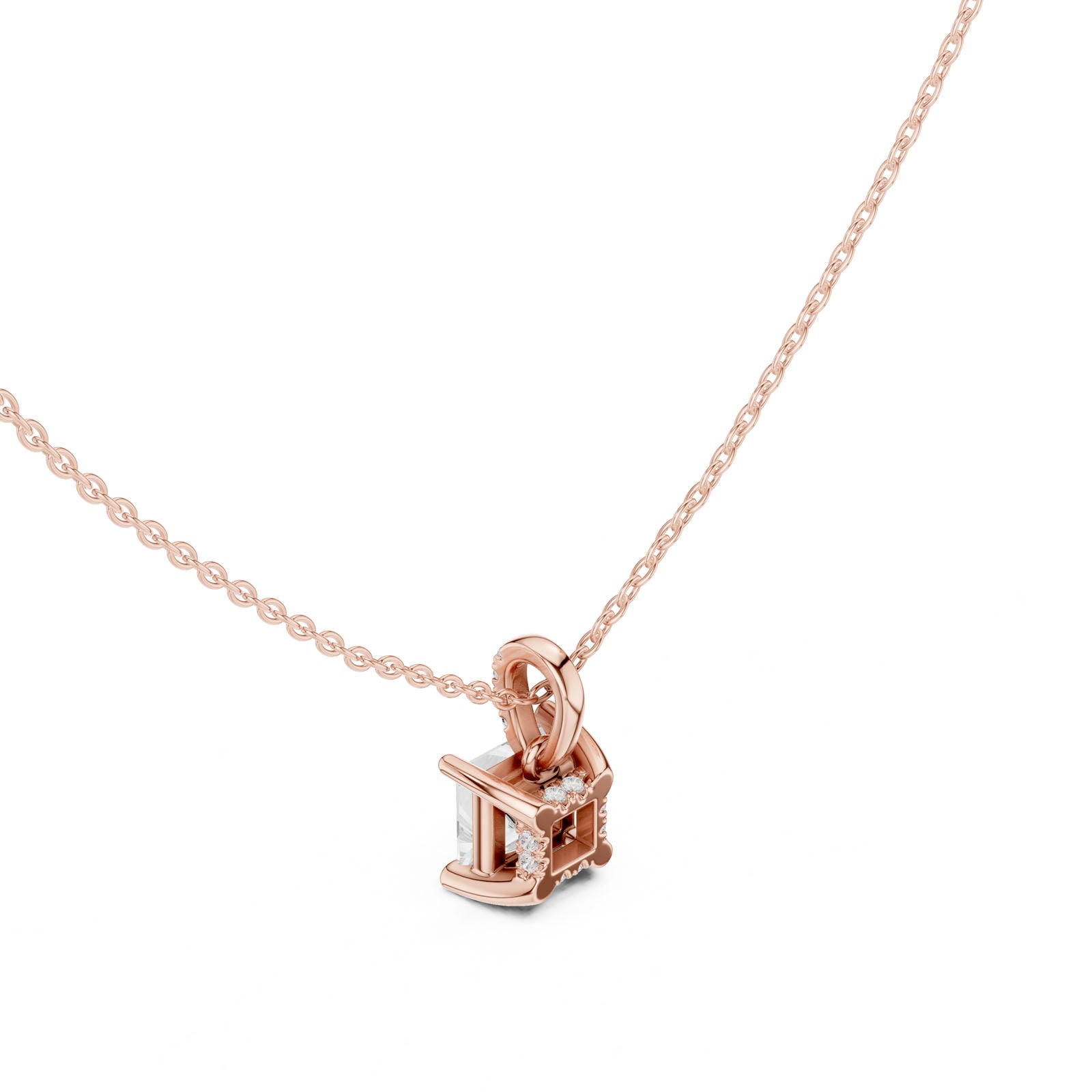 1.60 Ct. Princess Cut Diamond Pendant Necklace with Pavé Bail (DDPO-009 - PR) 10