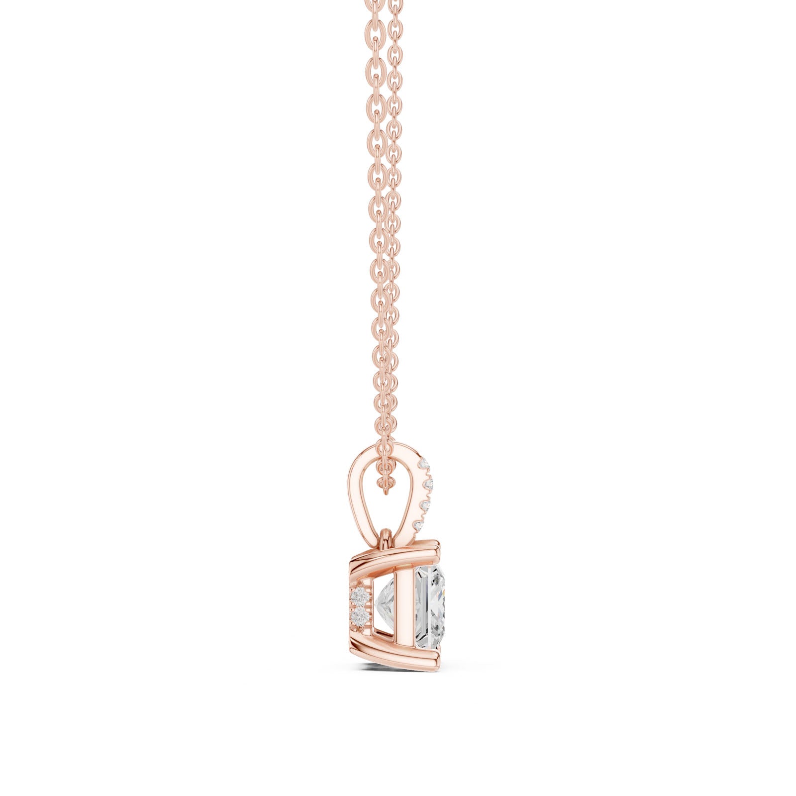 1.60 Ct. Princess Cut Diamond Pendant Necklace with Pavé Bail (DDPO-009 - PR) 11