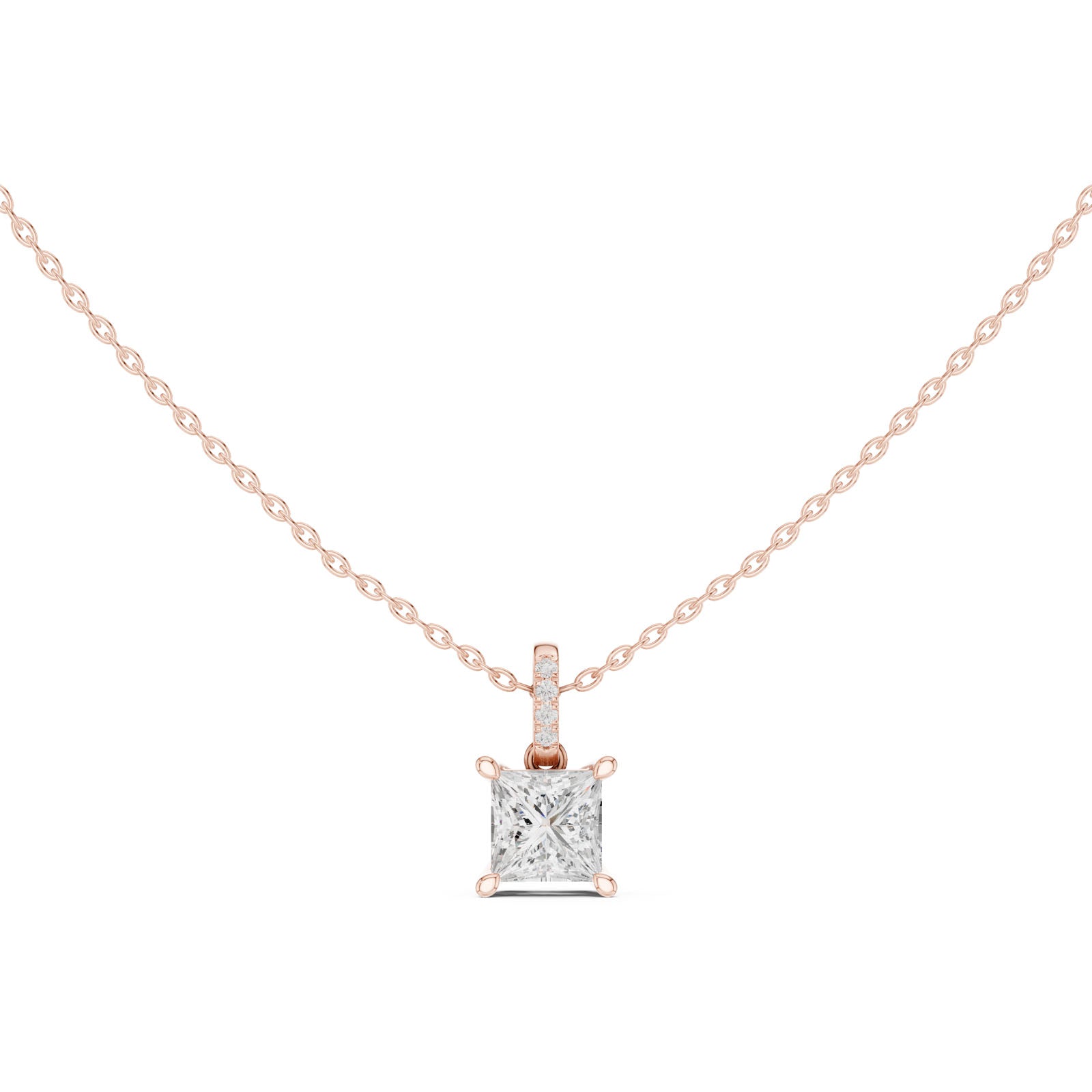 1.60 Ct. Princess Cut Diamond Pendant Necklace with Pavé Bail (DDPO-009 - PR) 3