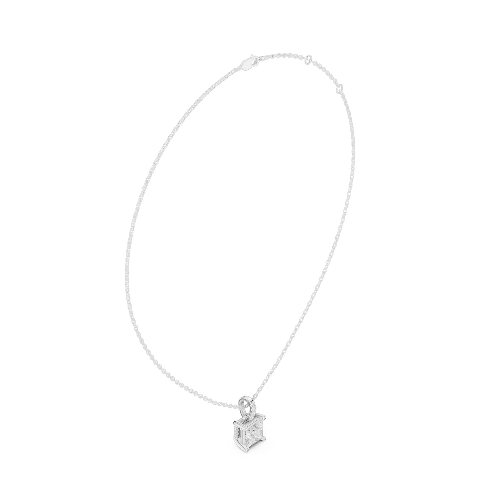 1.60 Ct. Princess Cut Diamond Pendant Necklace with Pavé Bail (DDPO-009 - PR) 12