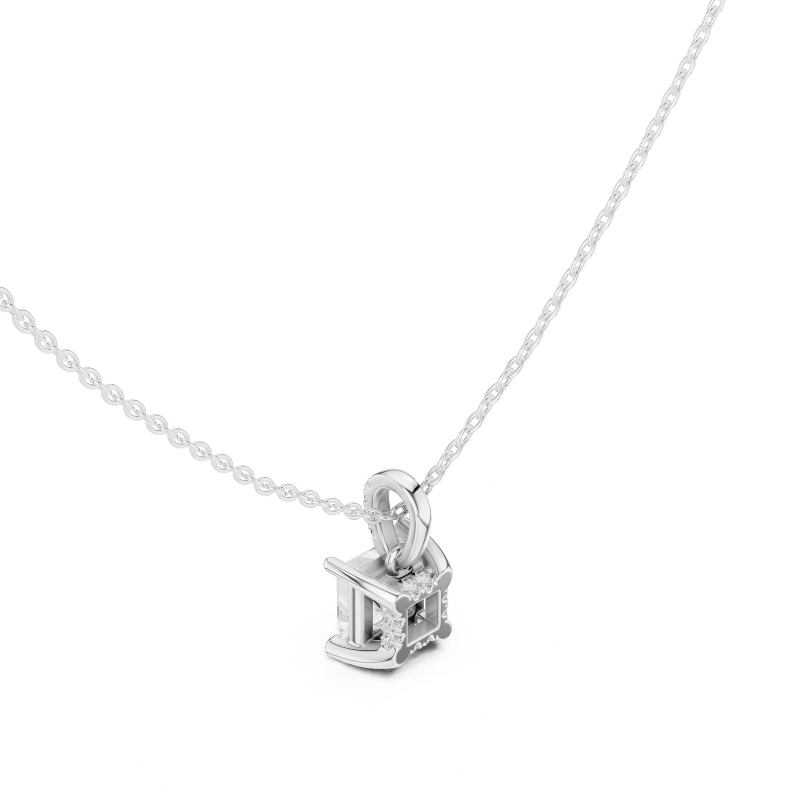 1.60 Ct. Princess Cut Diamond Pendant Necklace with Pavé Bail (DDPO-009 - PR) 5