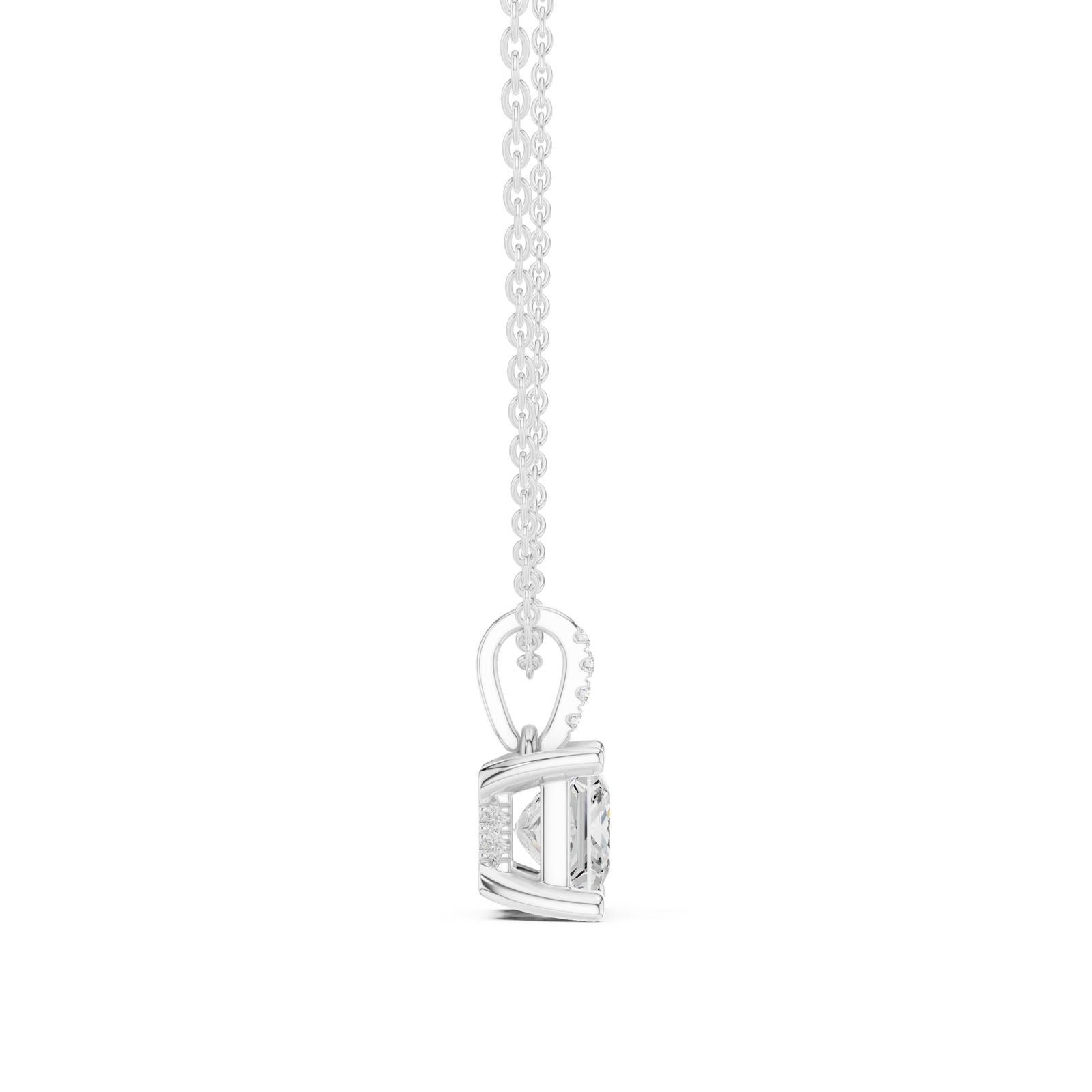 1.60 Ct. Princess Cut Diamond Pendant Necklace with Pavé Bail (DDPO-009 - PR) 4