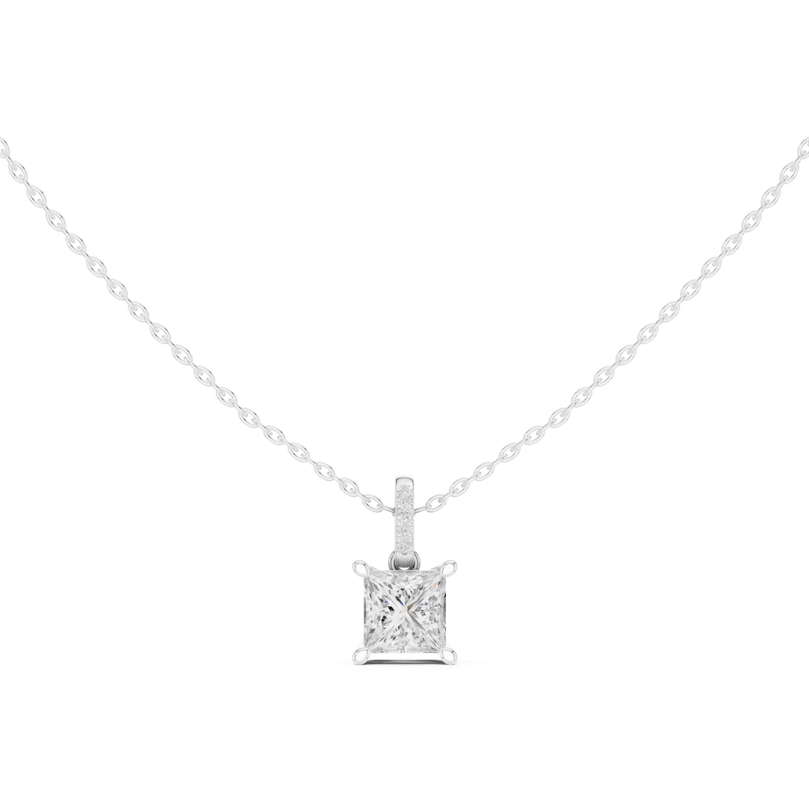1.60 Ct. Princess Cut Diamond Pendant Necklace with Pavé Bail (DDPO-009 - PR) 6