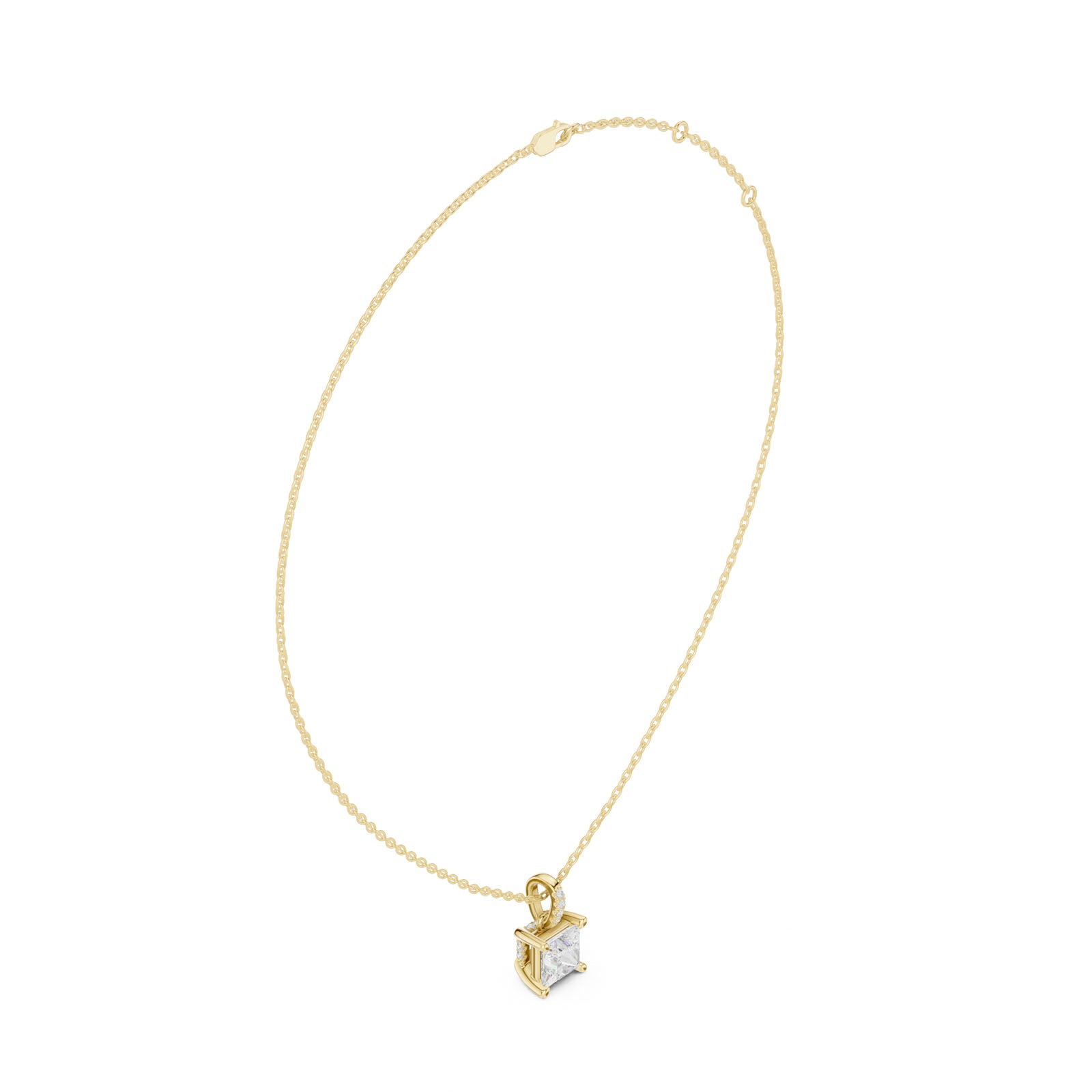 1.60 Ct. Princess Cut Diamond Pendant Necklace with Pavé Bail (DDPO-009 - PR)