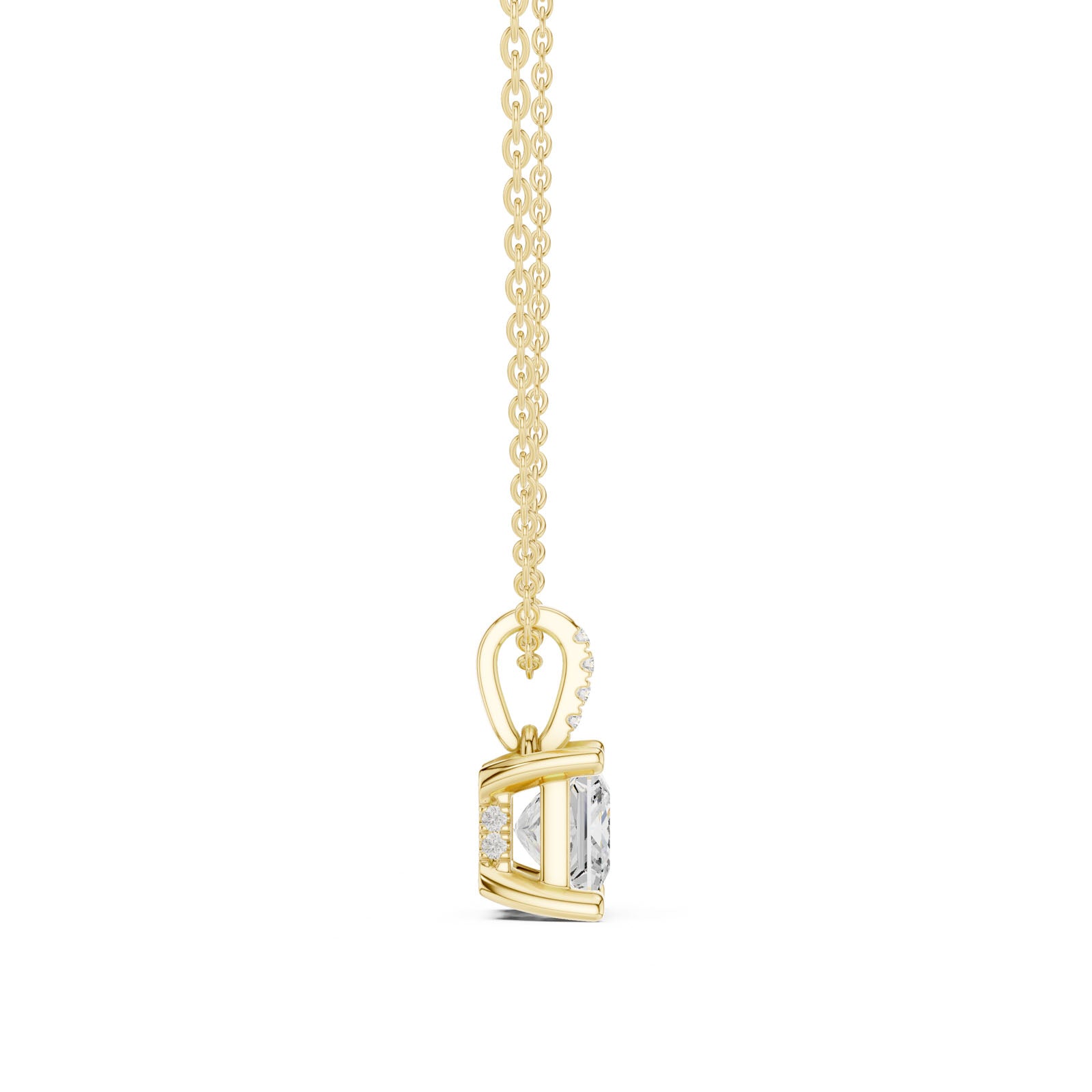 1.60 Ct. Princess Cut Diamond Pendant Necklace with Pavé Bail (DDPO-009 - PR) 9