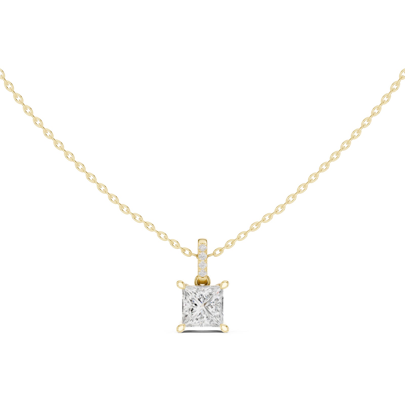 1.60 Ct. Princess Cut Diamond Pendant Necklace with Pavé Bail (DDPO-009 - PR)