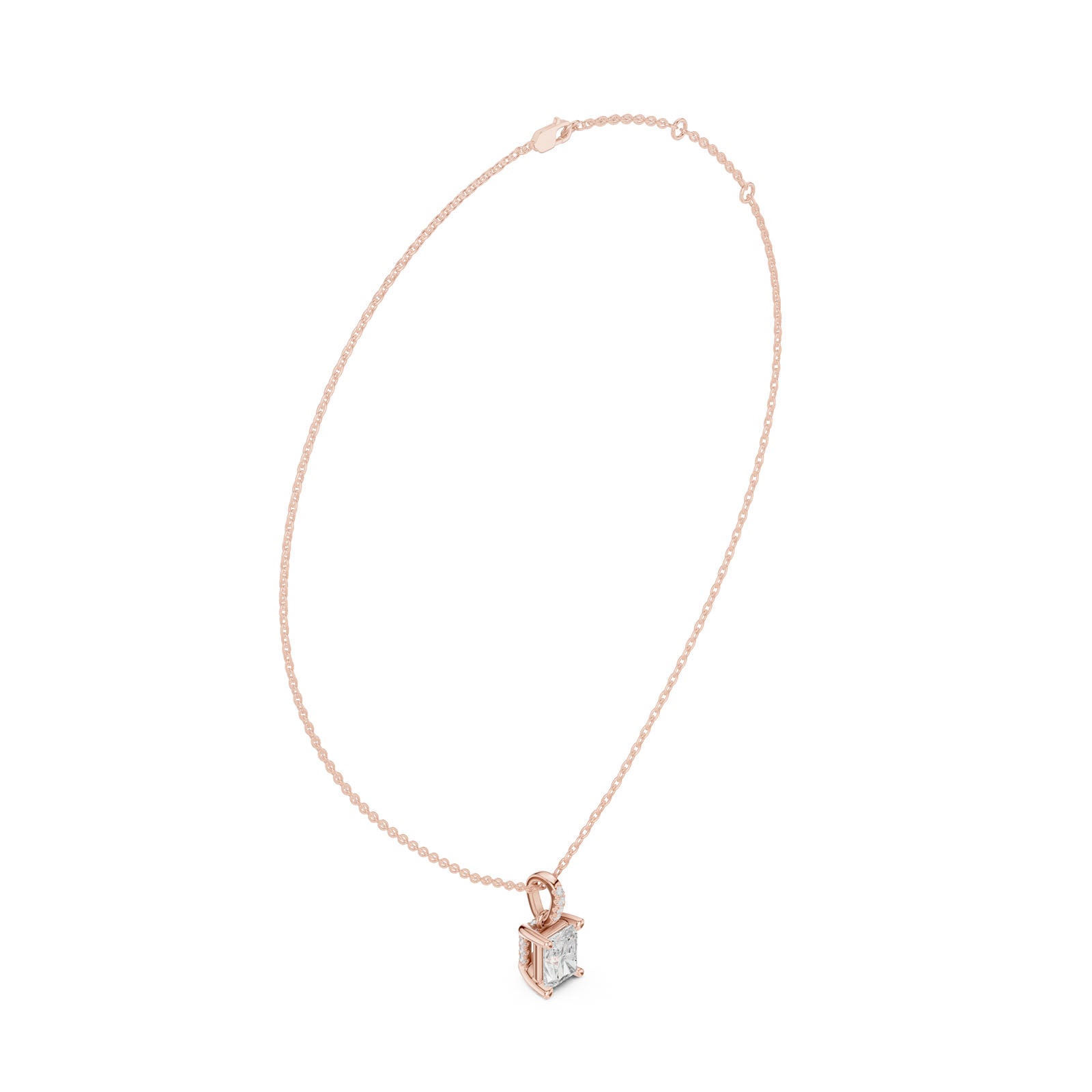 1.60 Ct. Radiant Cut Diamond Pendant Necklace with Pavé Bail (DDPO-009 - RA) 7