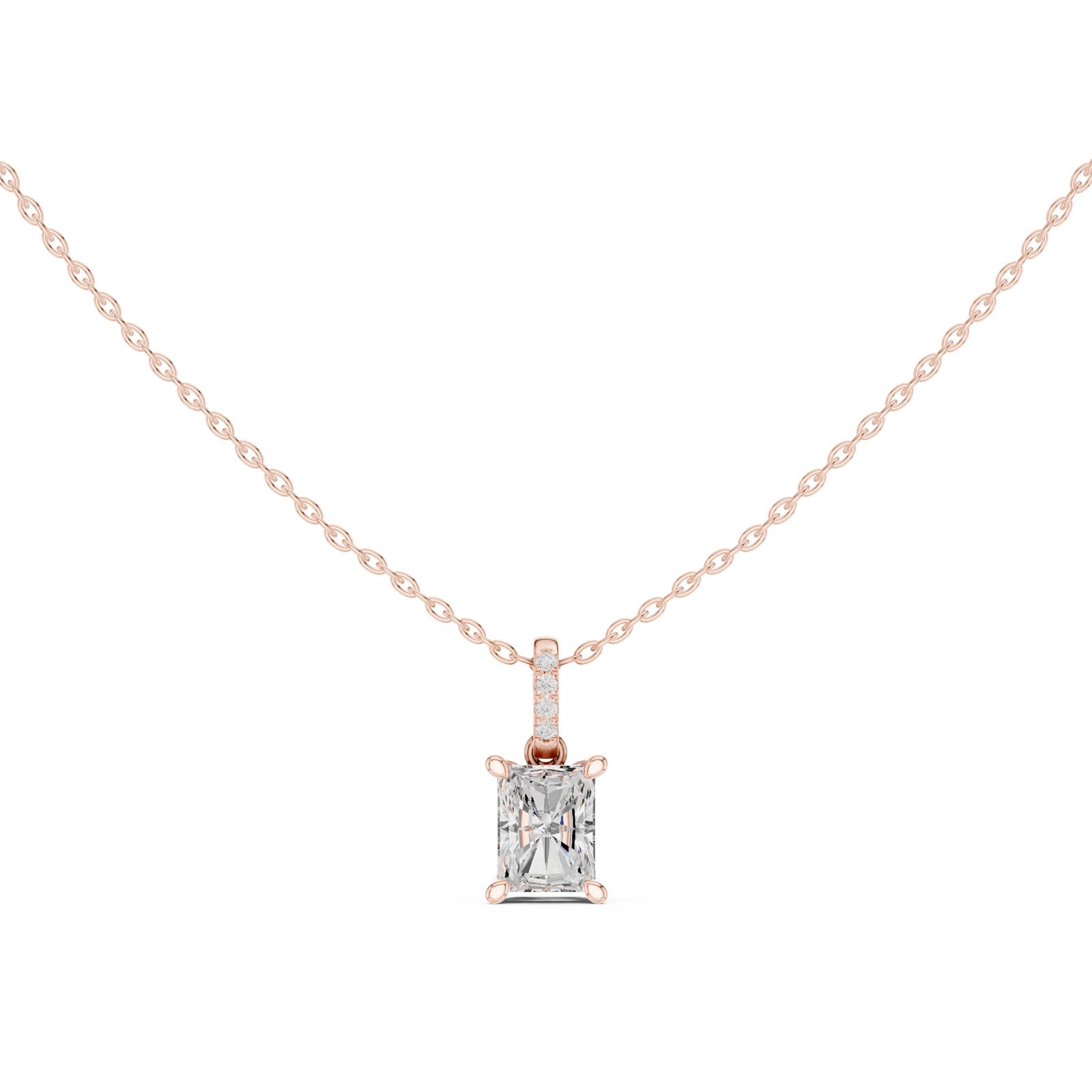 1.60 Ct. Radiant Cut Diamond Pendant Necklace with Pavé Bail (DDPO-009 - RA) 6