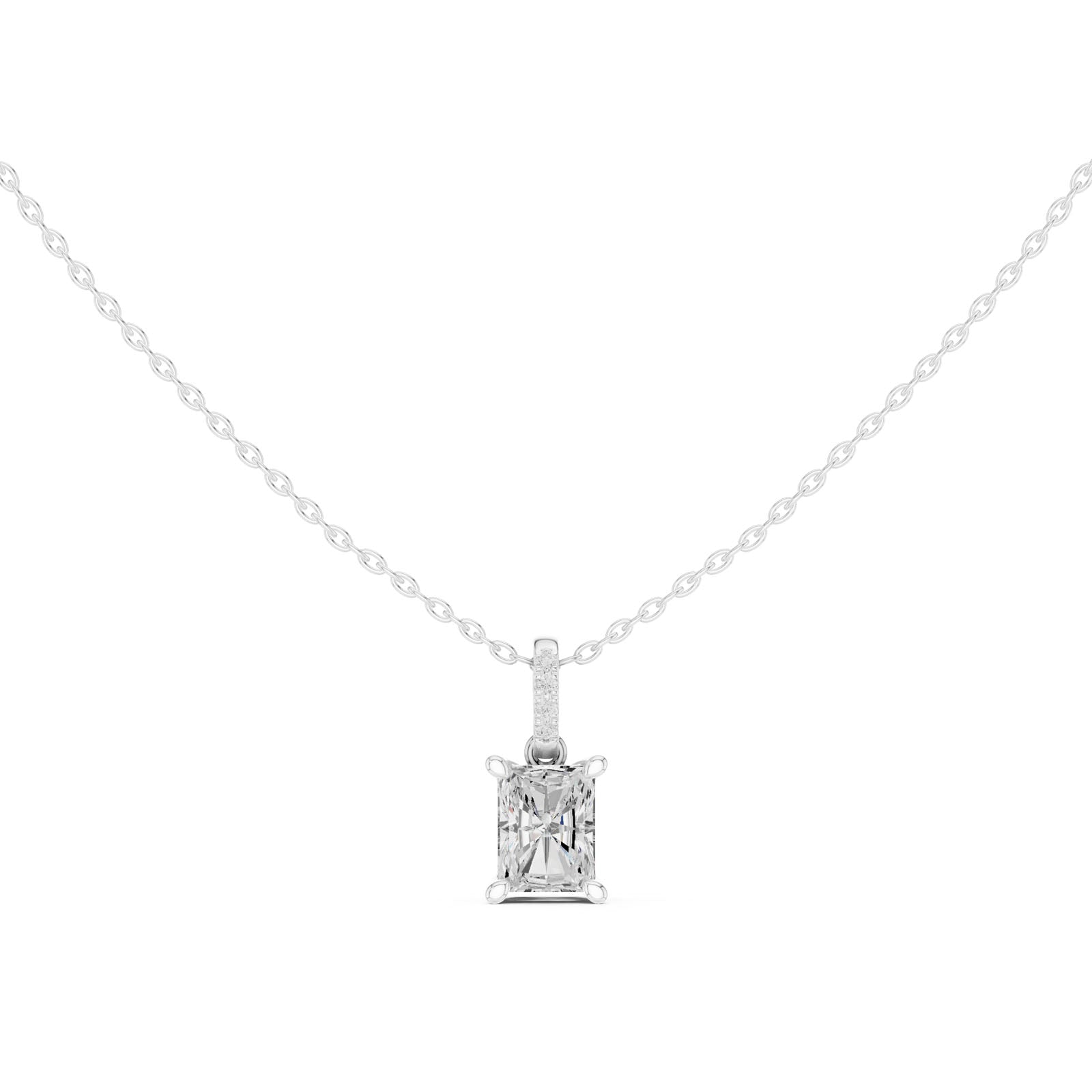 1.60 Ct. Radiant Cut Diamond Pendant Necklace with Pavé Bail (DDPO-009 - RA)